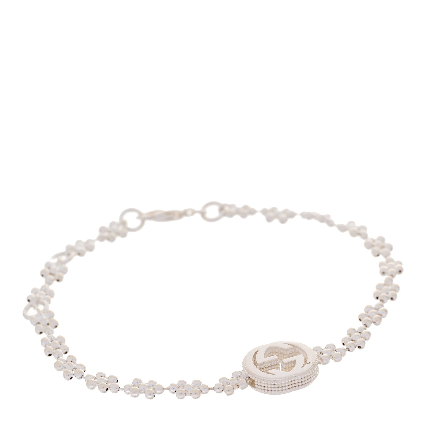 Sterling Silver Interlocking GG Beaded Flower Bracelet