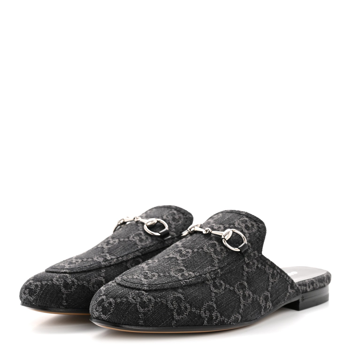 New Denim GG Malaga Kid Womens Princetown Slippers 36 Grey Black