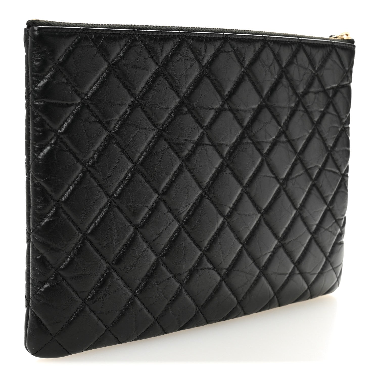 Aged Calfskin Quilted Medium Lucky Charms Cosmetic Case Black
