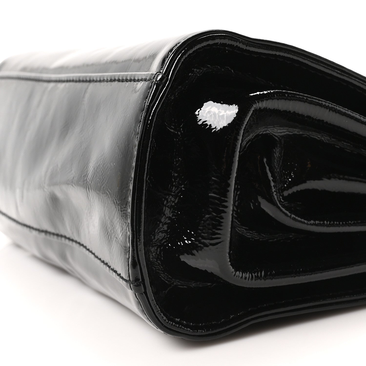 Patent Mademoiselle Lock Convertible Wrist Clutch Bag Black