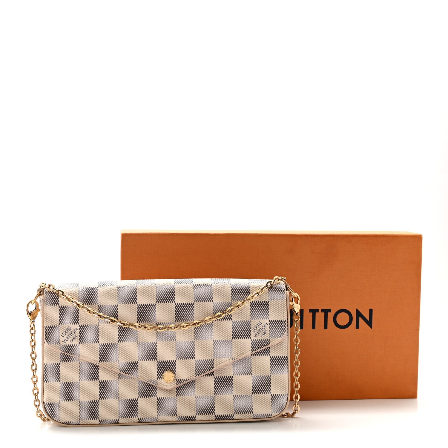 Damier Azur Pochette Felicie Chain Wallet Rose Ballerine
