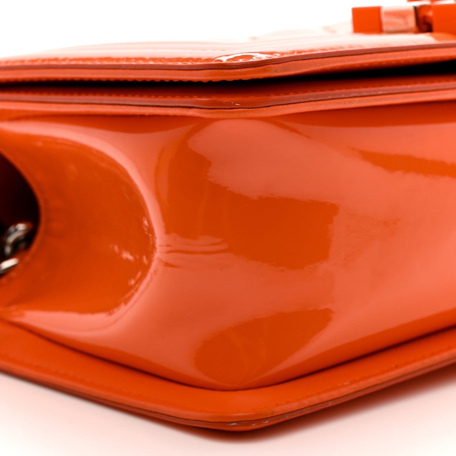 Patent Calfskin Quilted Small Plexiglass Boy Flap Orange
