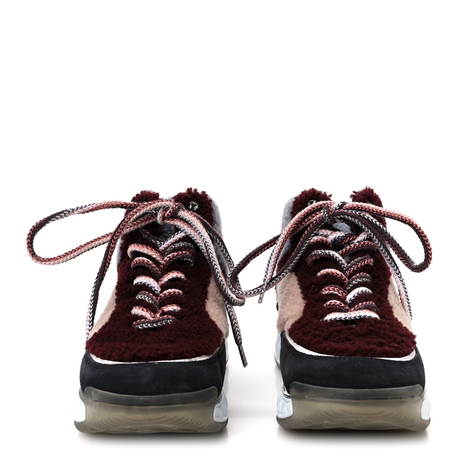 Shearling Suede CC High Top Sneakers 39 Grey Pink Burgundy