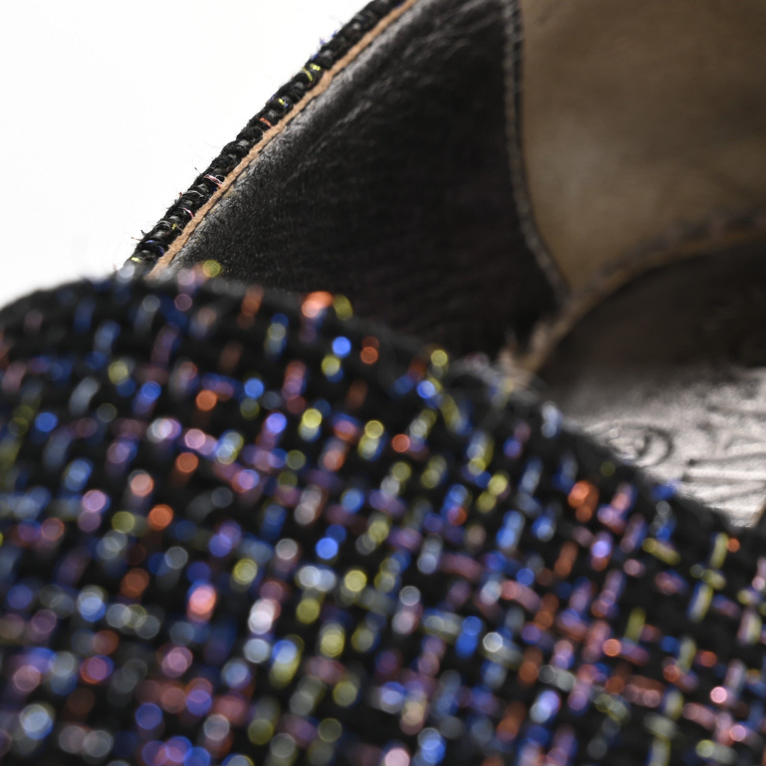 Metallic Tweed Patent CC Espadrilles 37 Black Silver