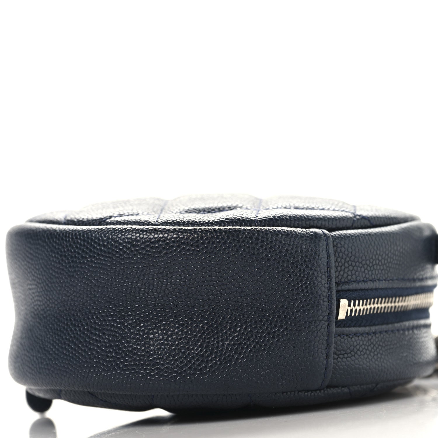 Caviar Quilted Round Clutch With Chain Navy