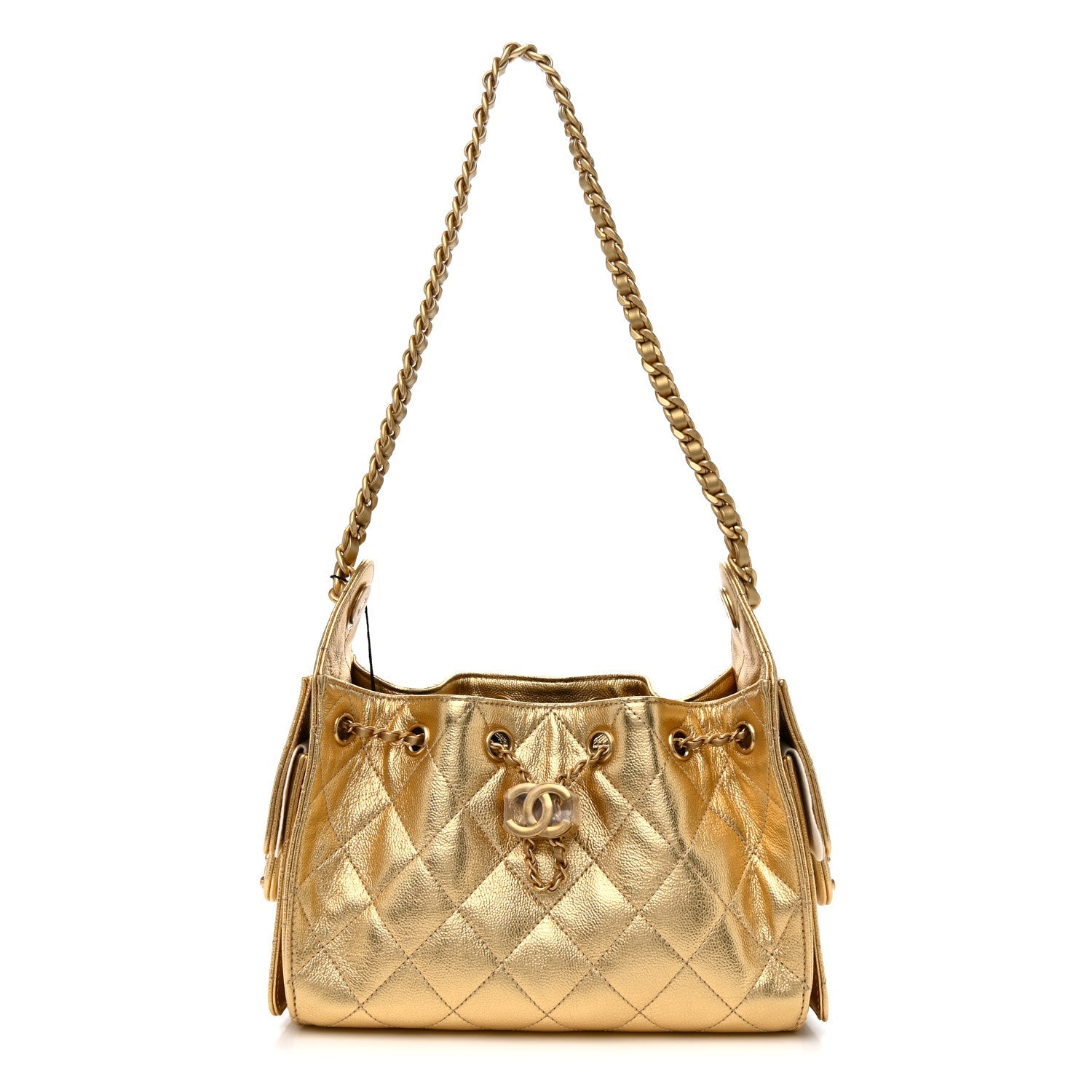 Metallic Caviar Quilted Mini Chanel 25 Handbag Gold