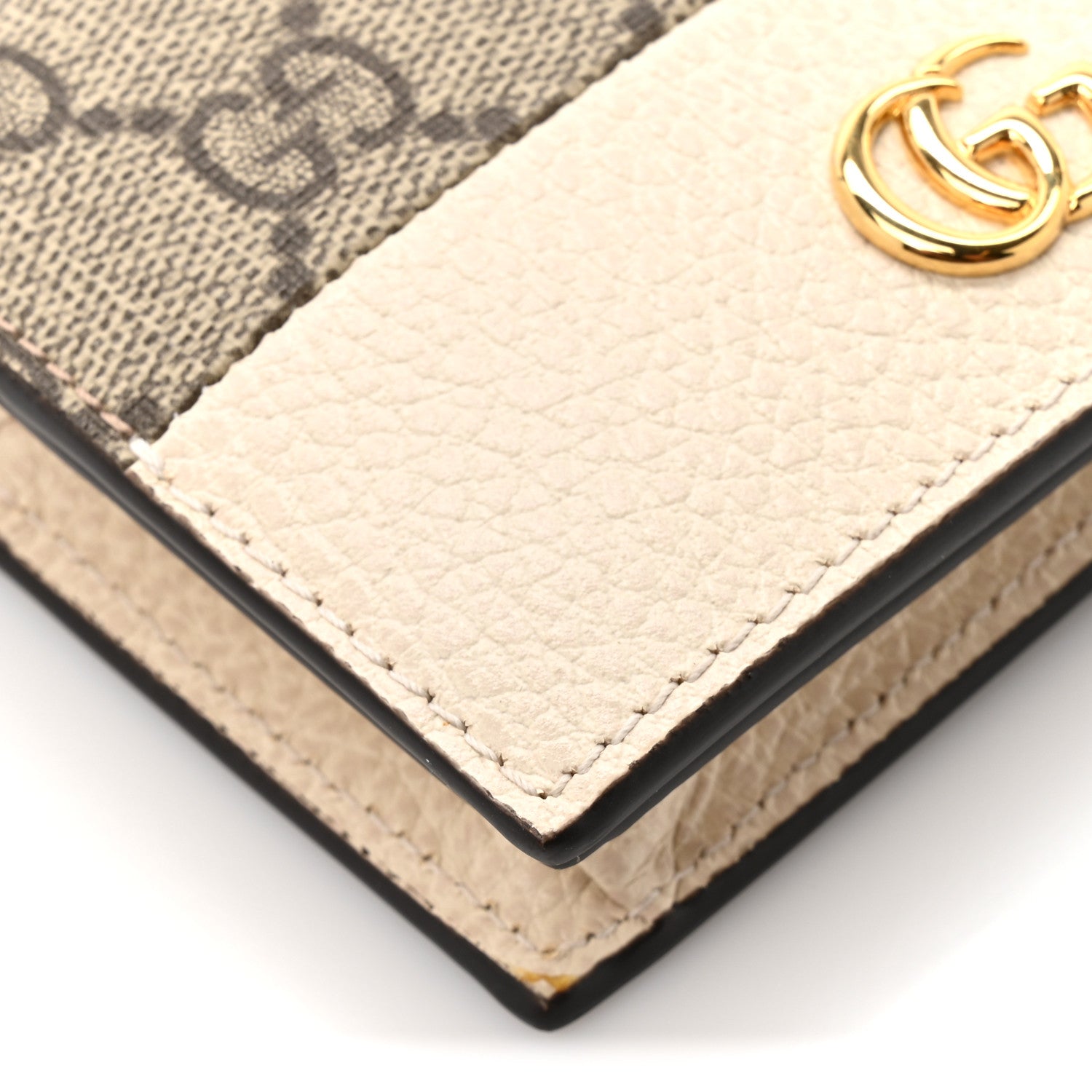 Dollar Calfskin GG Supreme Monogram GG Marmont Card Case Mystic White Beige Ebony