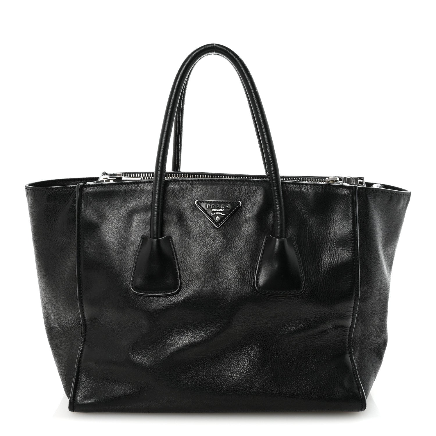 Glace Calf Twin Pocket Tote Black