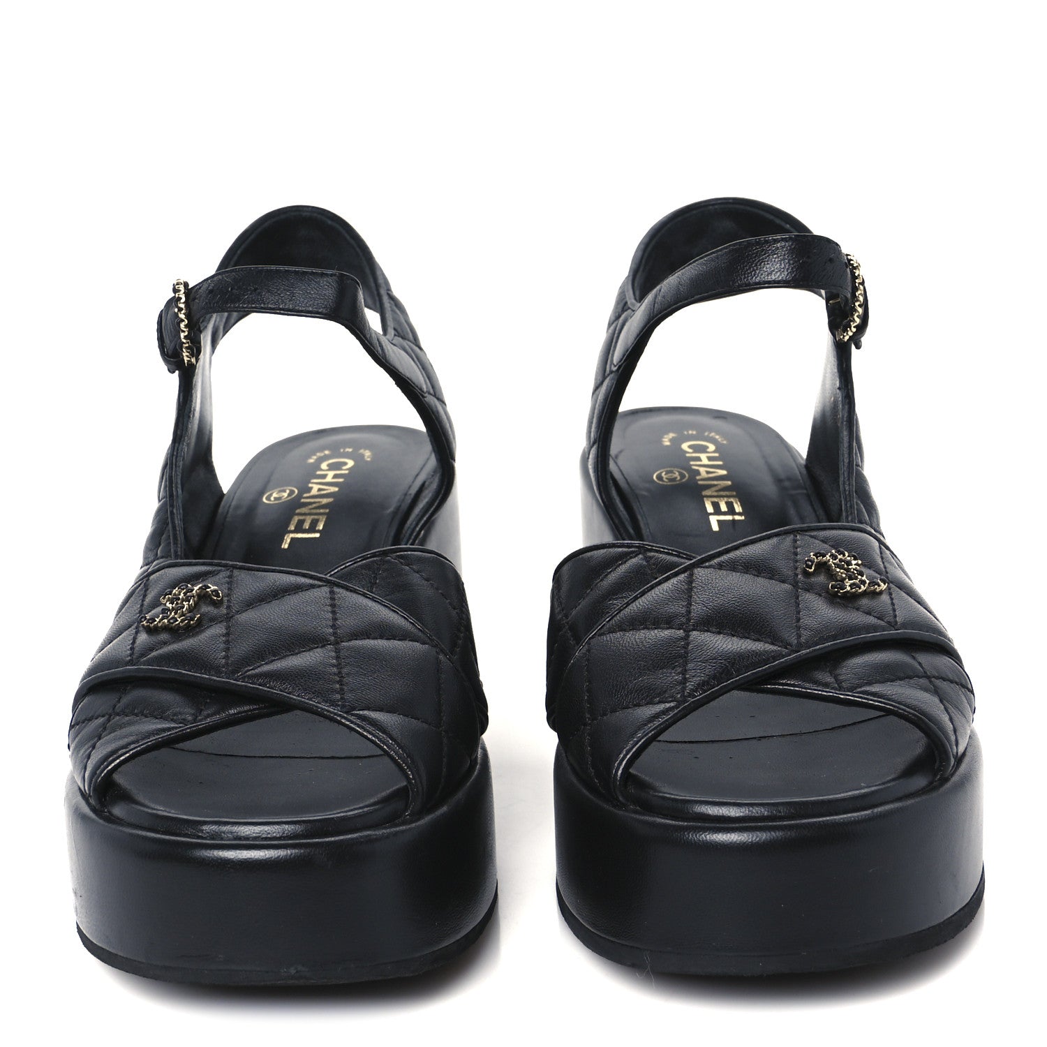 Lambskin Quilted CC Platform Sandals 39.5 Black