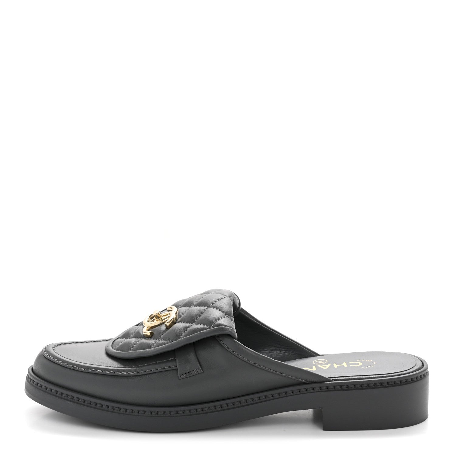 Lambskin Quilted CC Turnlock Mules 39 Grey