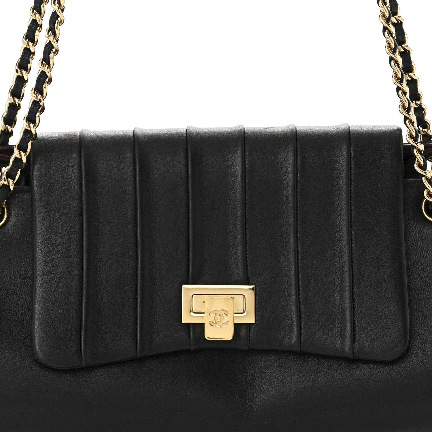 Lambskin Vertical Quilt Small Accordion Flap Black