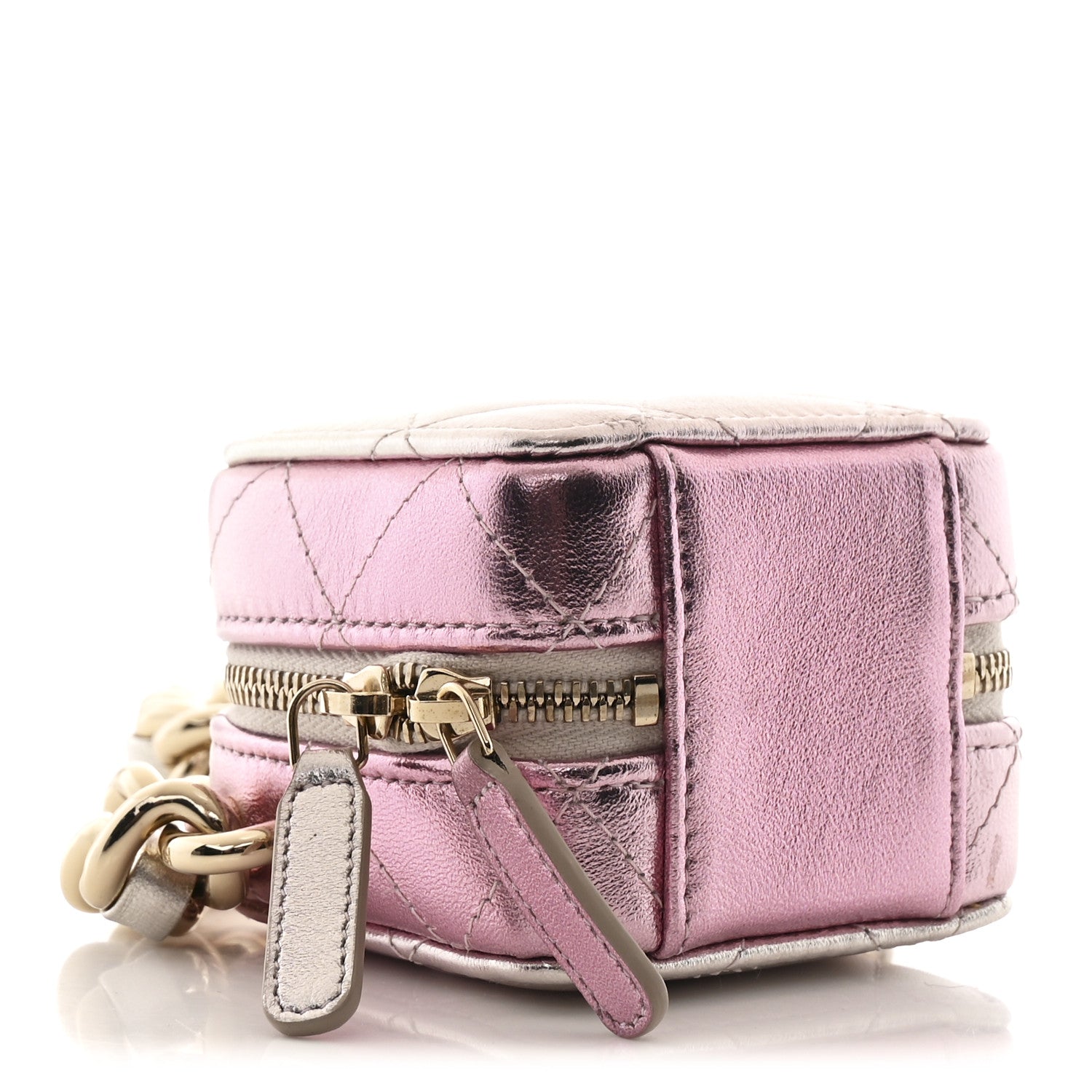 Gradient Metallic Lambskin Quilted Like A Wallet Clutch With Chain Gold Pink