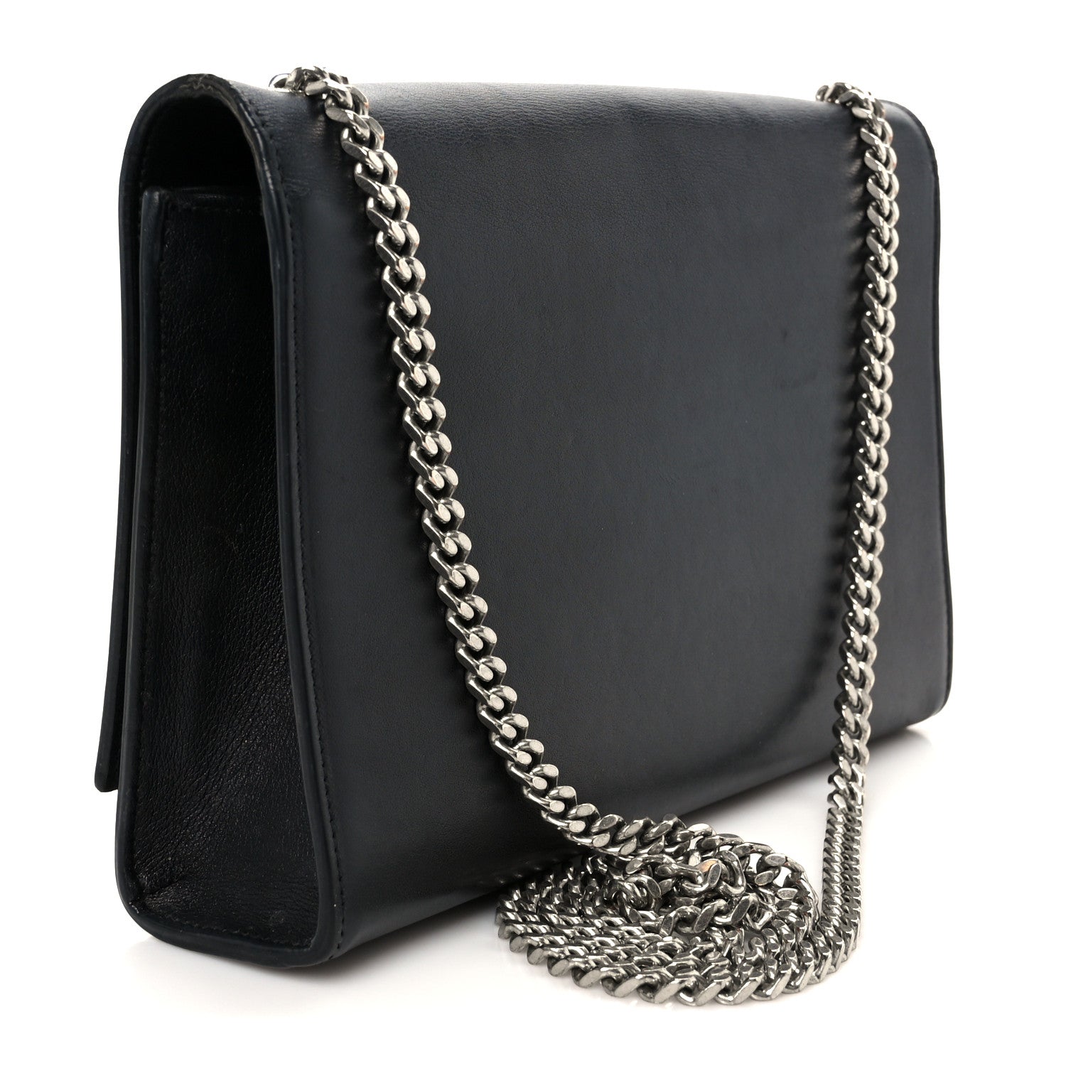 Calfskin Heart Studded Monogram Chain Wallet Black