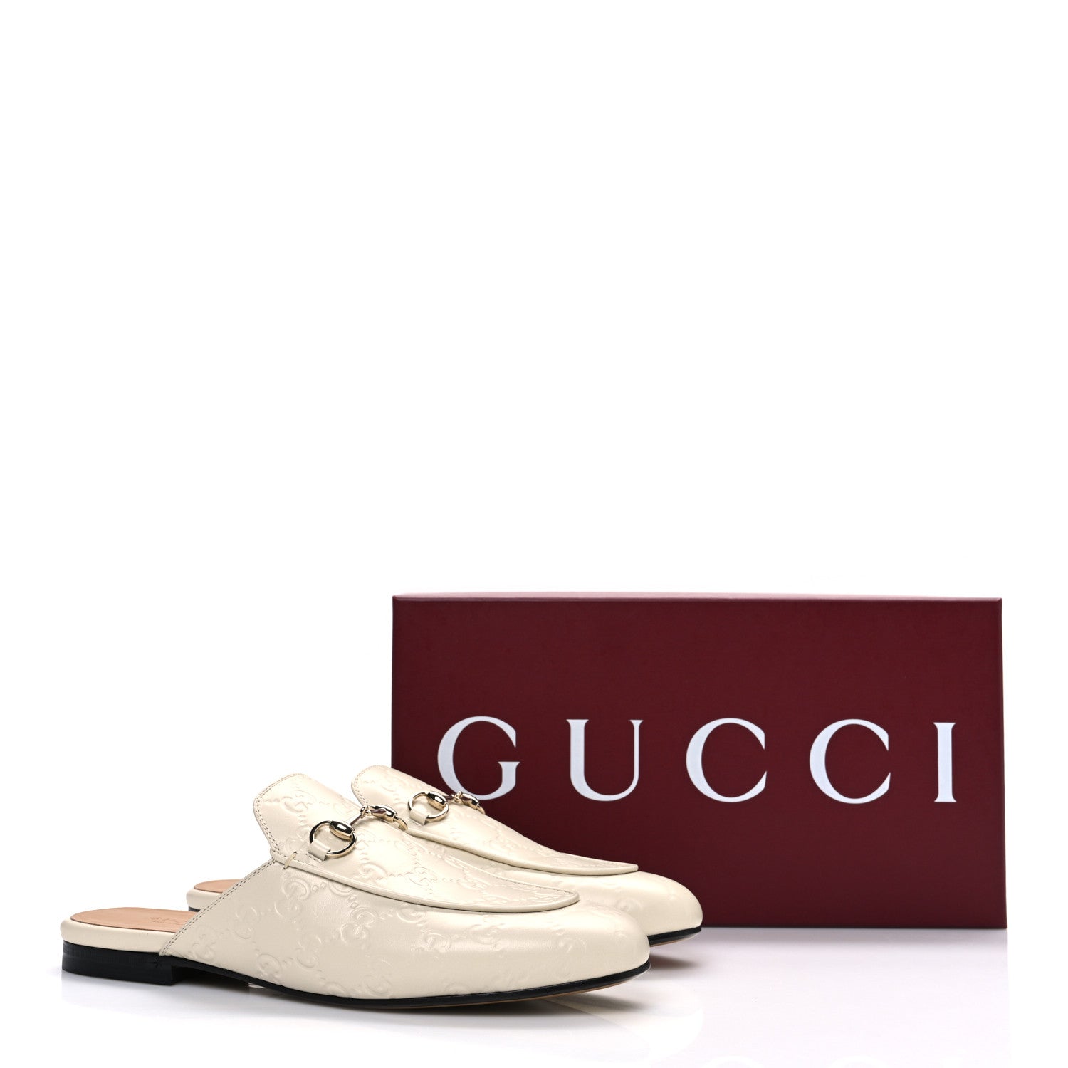 Glamour Calfskin Guccissima Womens Princetown Slippers 39.5 Mystic White