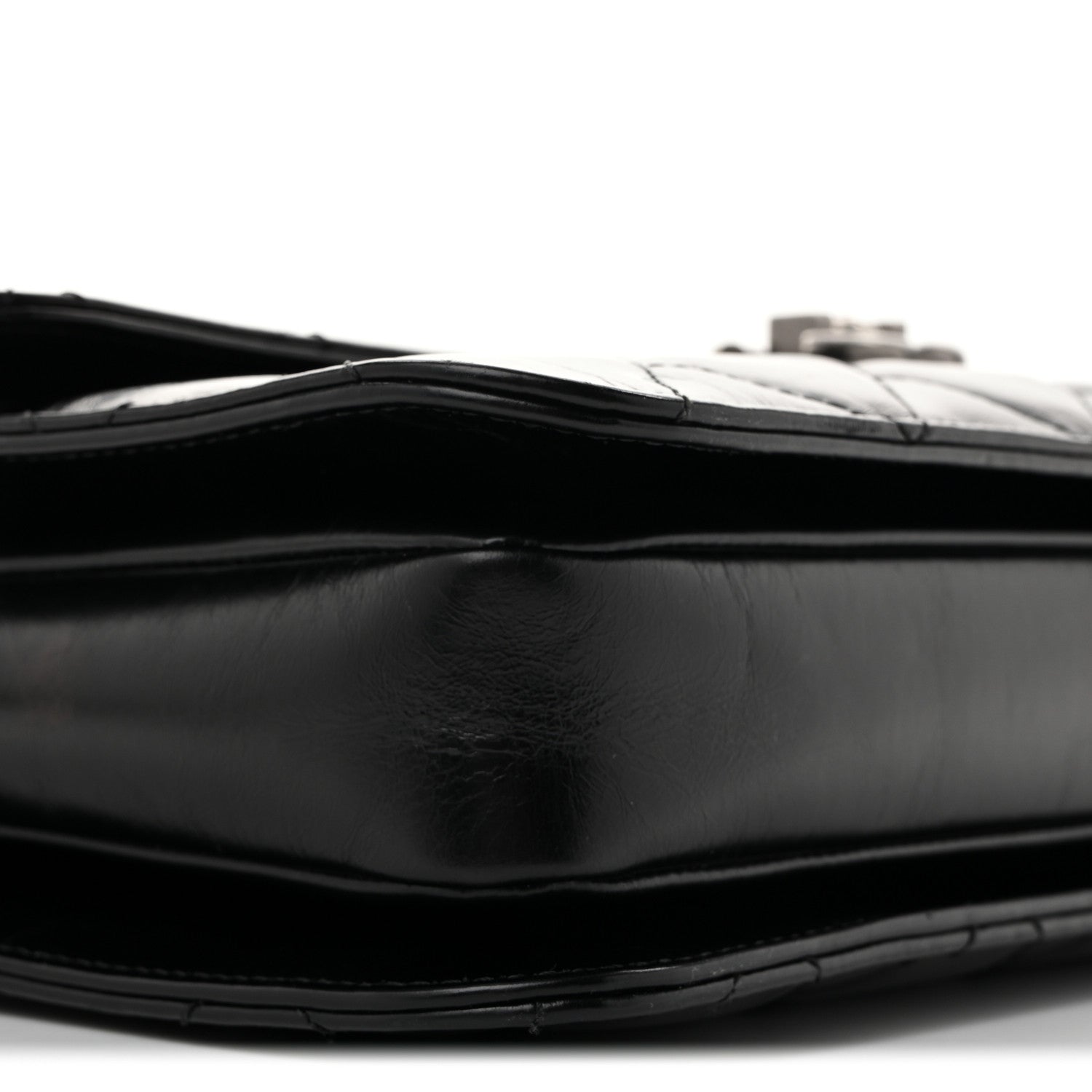 Glazed Calfskin Quilted Large Perfect Edge Flap Black