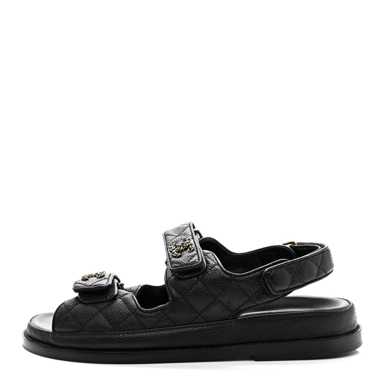 Grained Calfskin Velcro Dad Sandals 36.5 Black