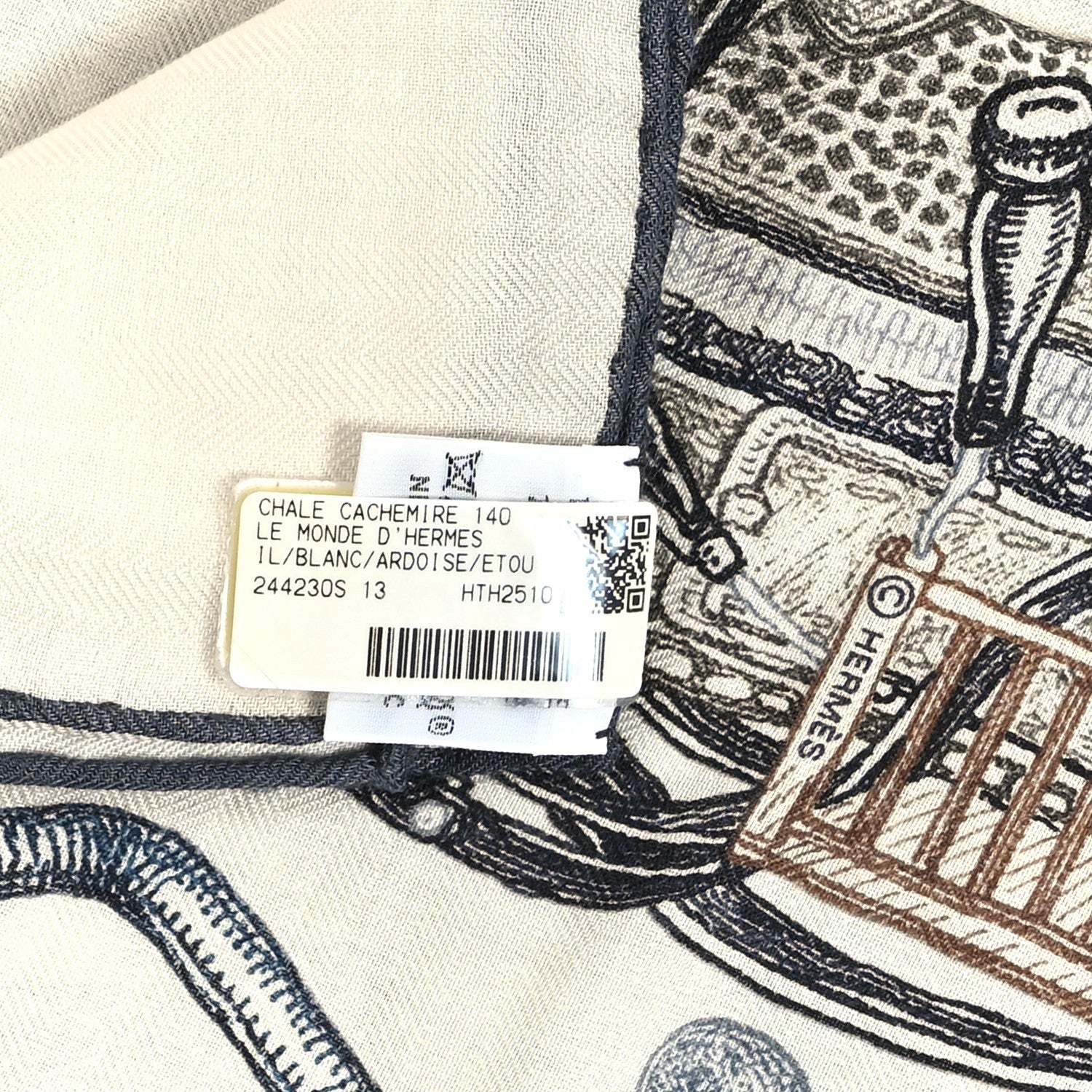 Cashmere Silk Le Monde D'Hermes Shawl 140 White Ardoise Etoupe