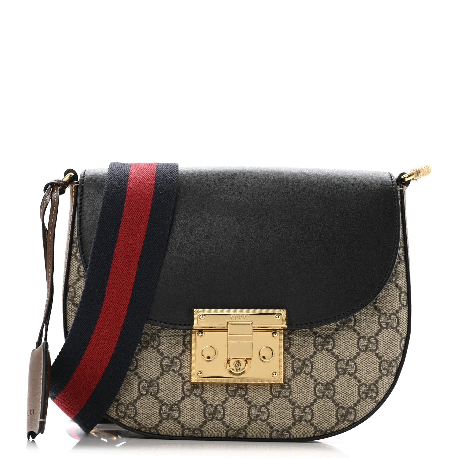 GG Supreme Monogram Web Medium Padlock Messenger Shoulder Bag Black