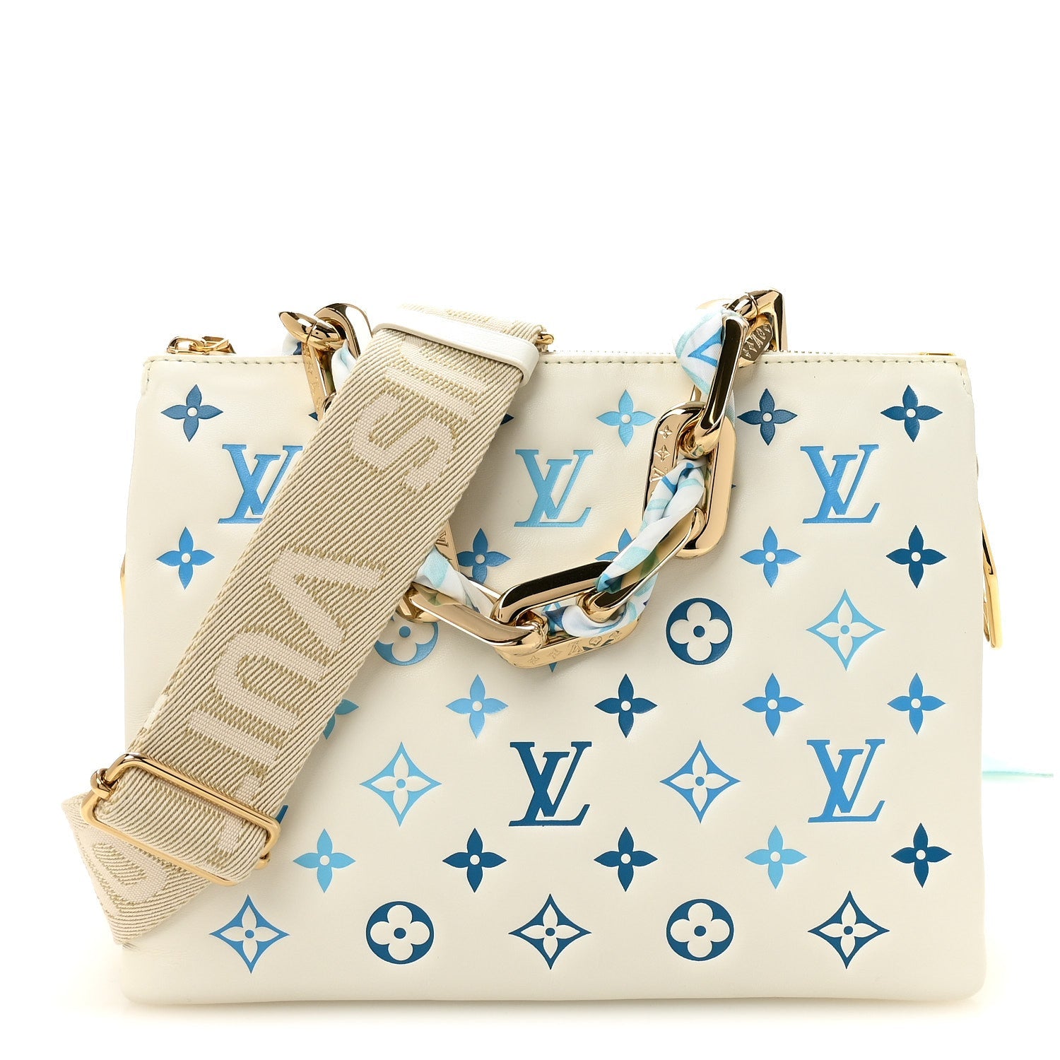 Lambskin Embossed Monogram Tricolor By The Pool Coussin PM White Blue