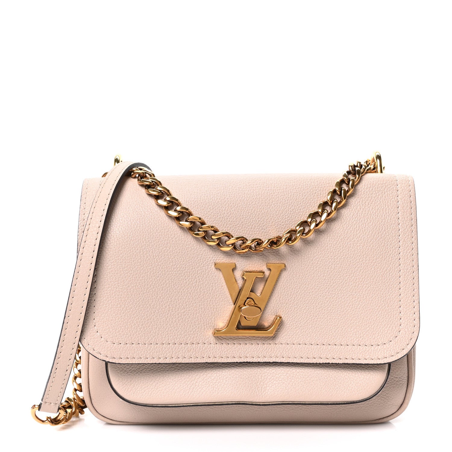 Grained Calfskin Lockme Chain Bag Greige