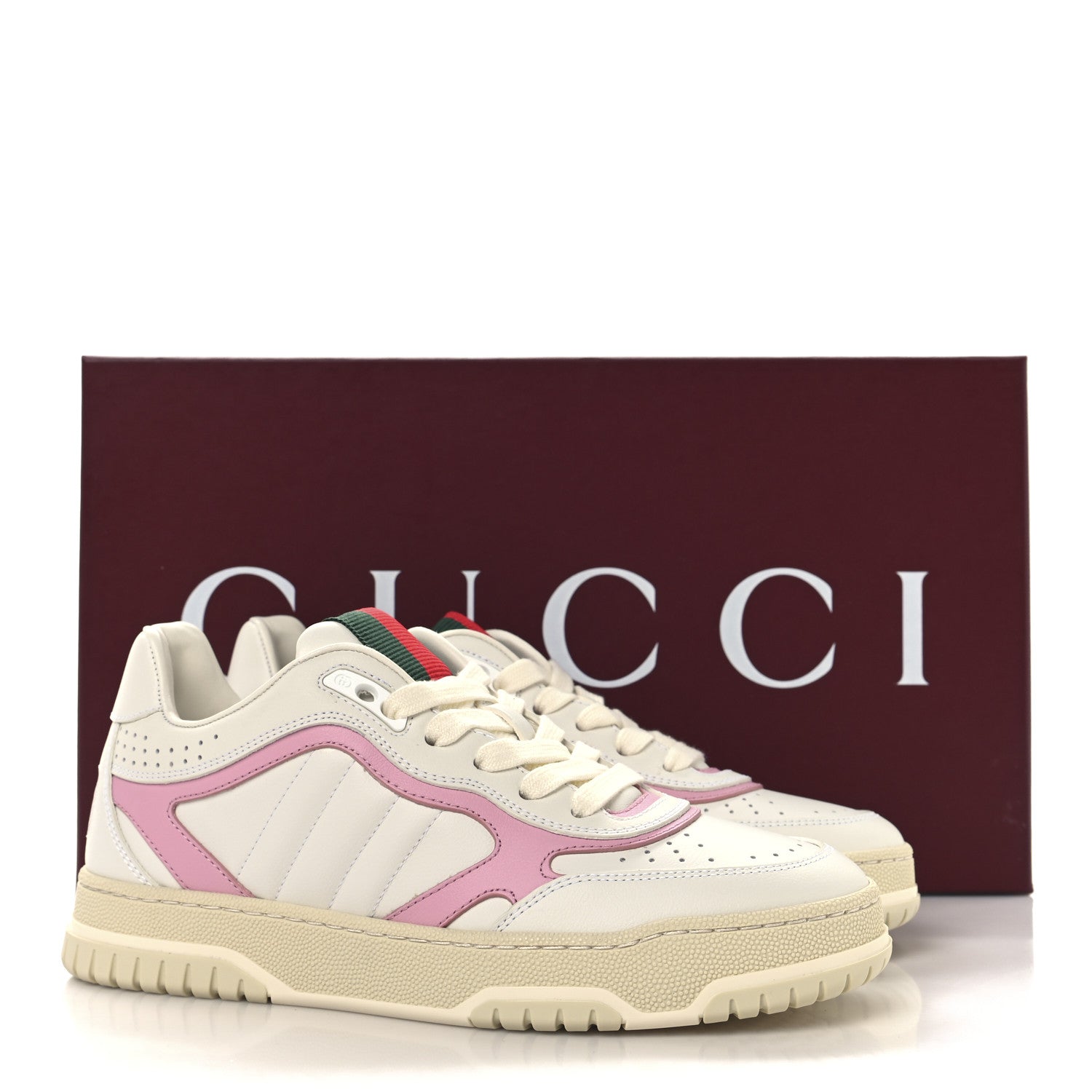 Calfskin Womens Re-Web Sneakers 36.5 White Pink