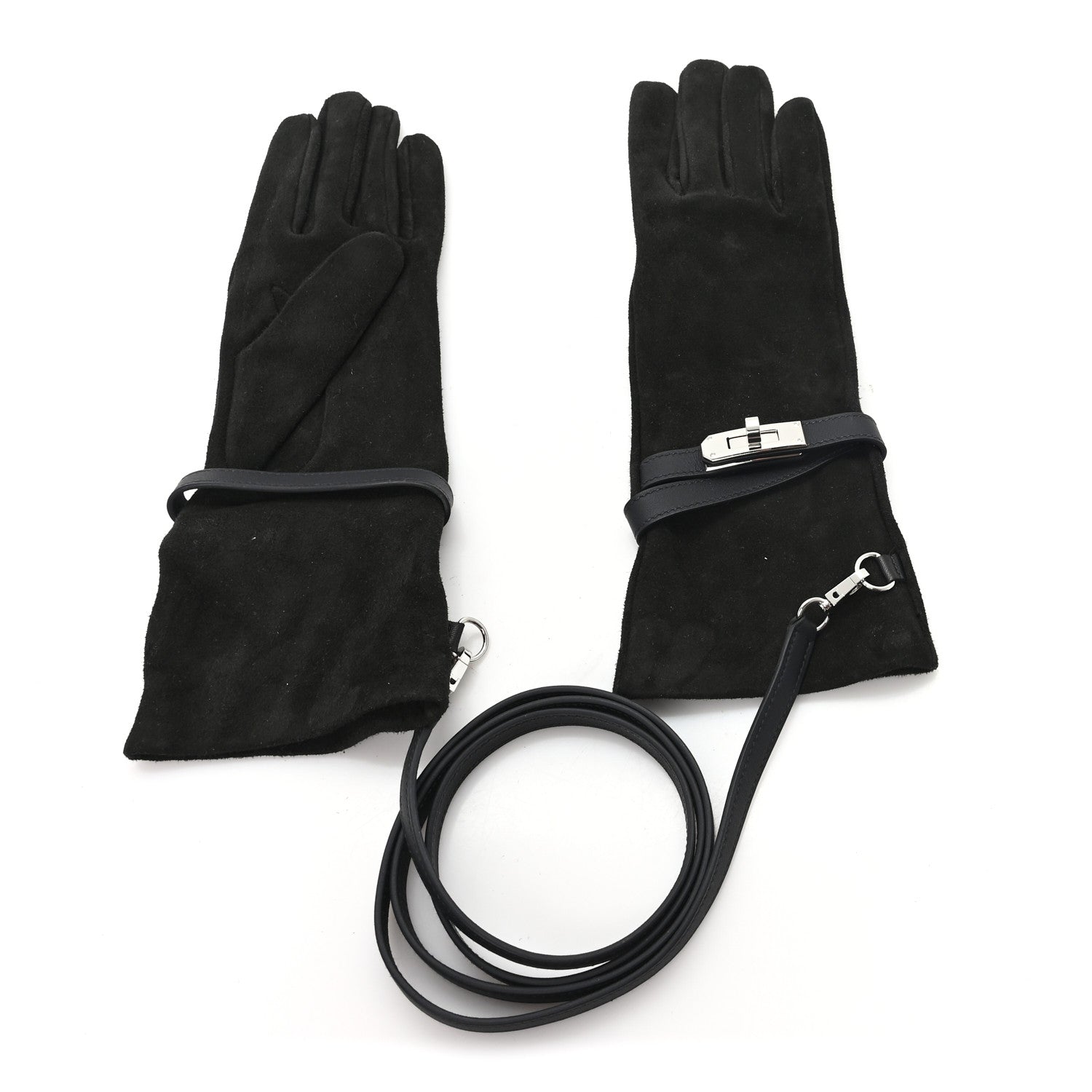 Suede Lambskin Swift Jade Kelly Lock Gloves Black