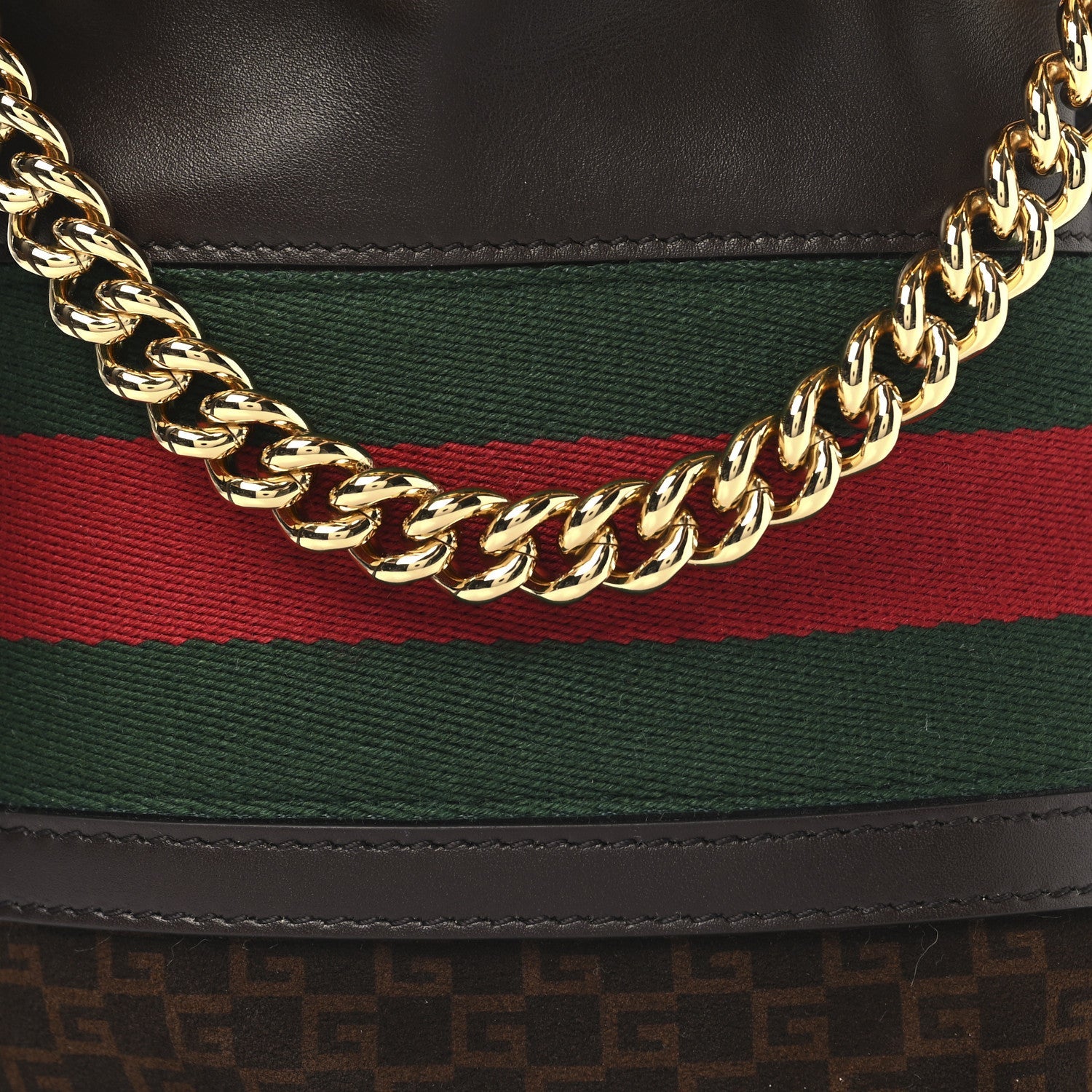 Suede Calfskin Web G Logo Bucket Bag Dark Brown