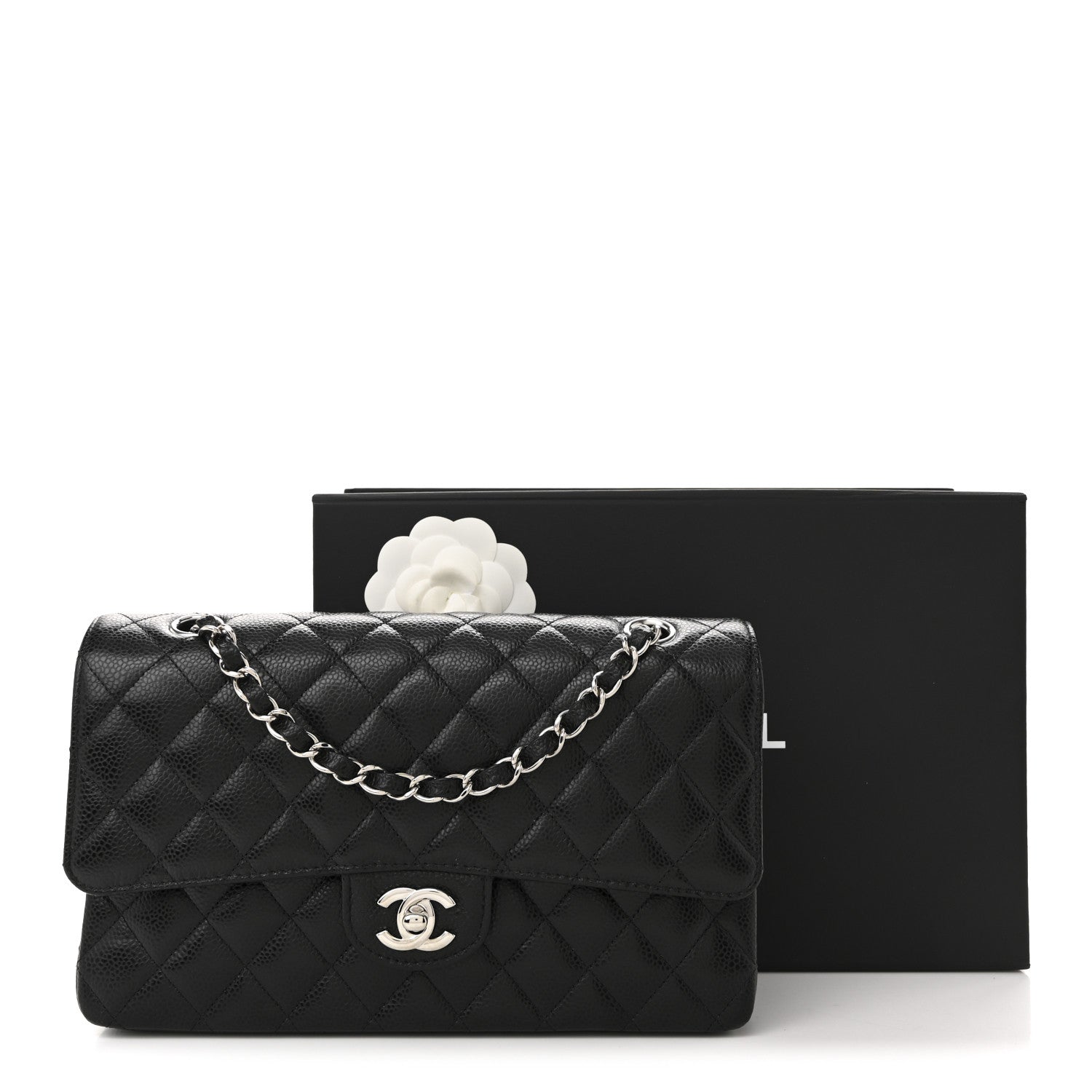 Caviar Quilted Medium Double Flap Black