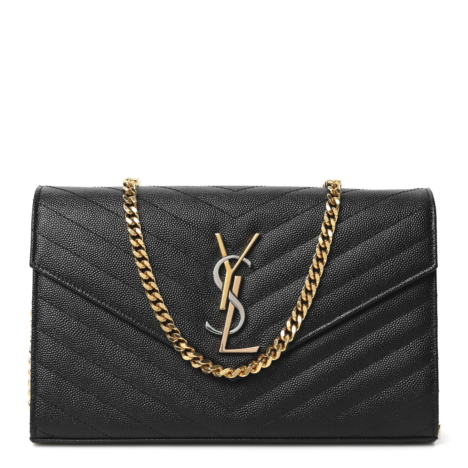 Grain De Poudre Matelasse Chevron Monogram Chain Wallet Black
