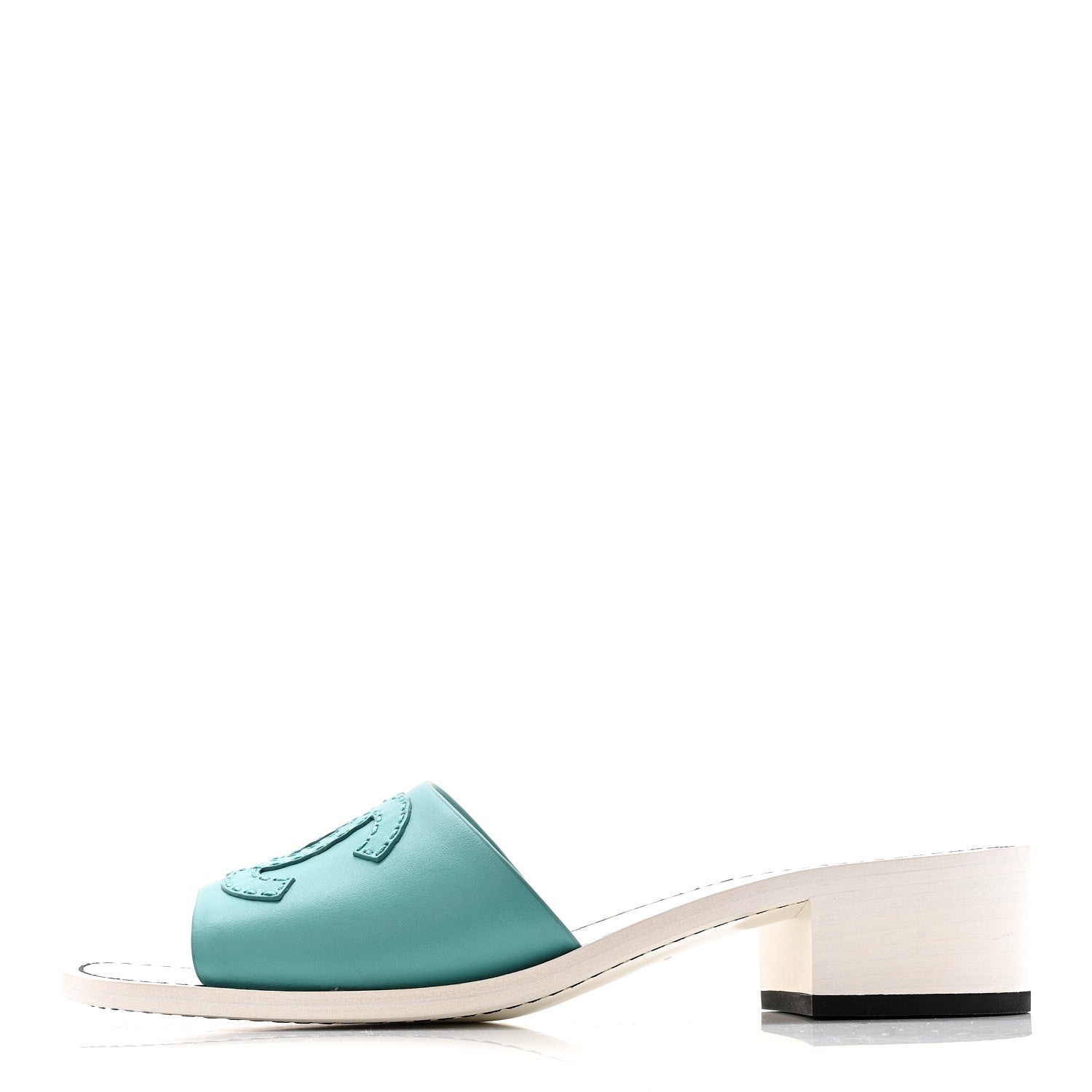 Calfskin CC Mules 39 Turquoise White
