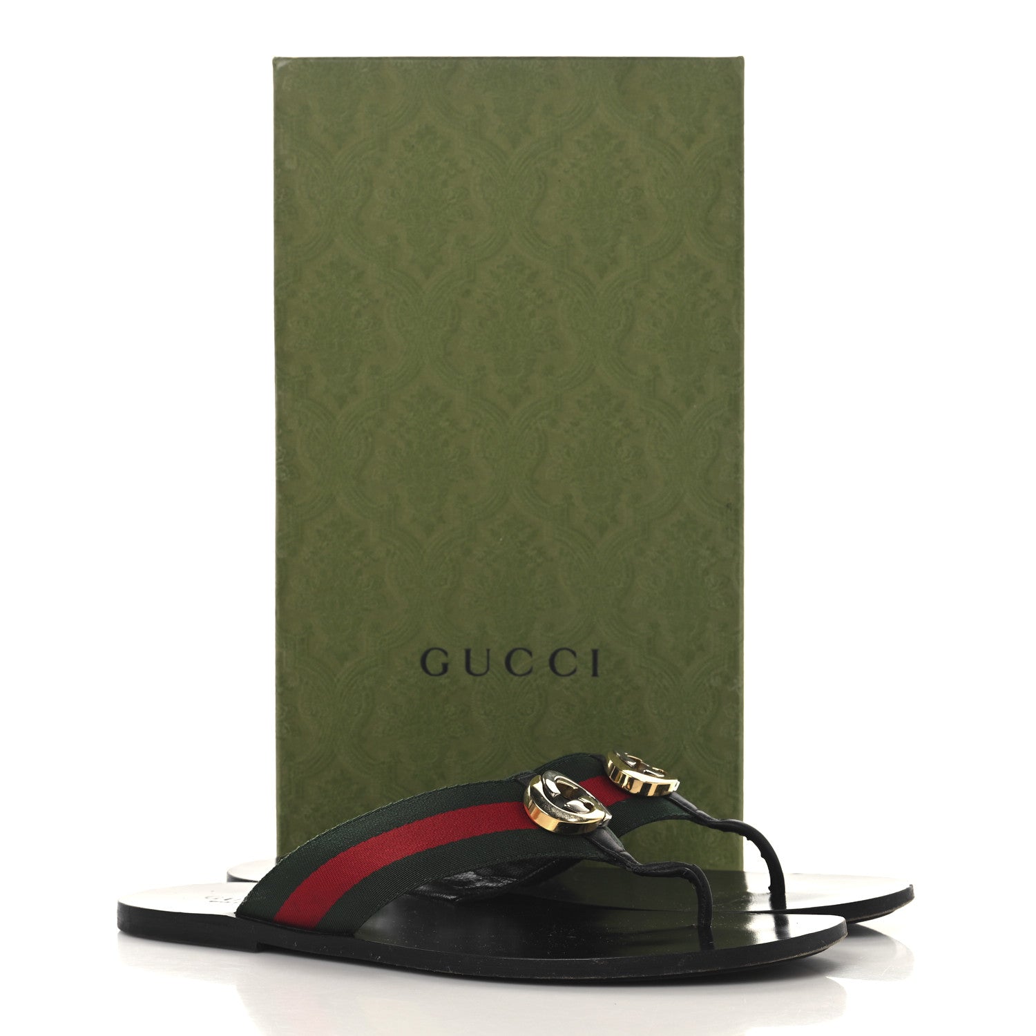 Nylon Calfskin Web Mens GG Thong Sandals 11 Green Red Black