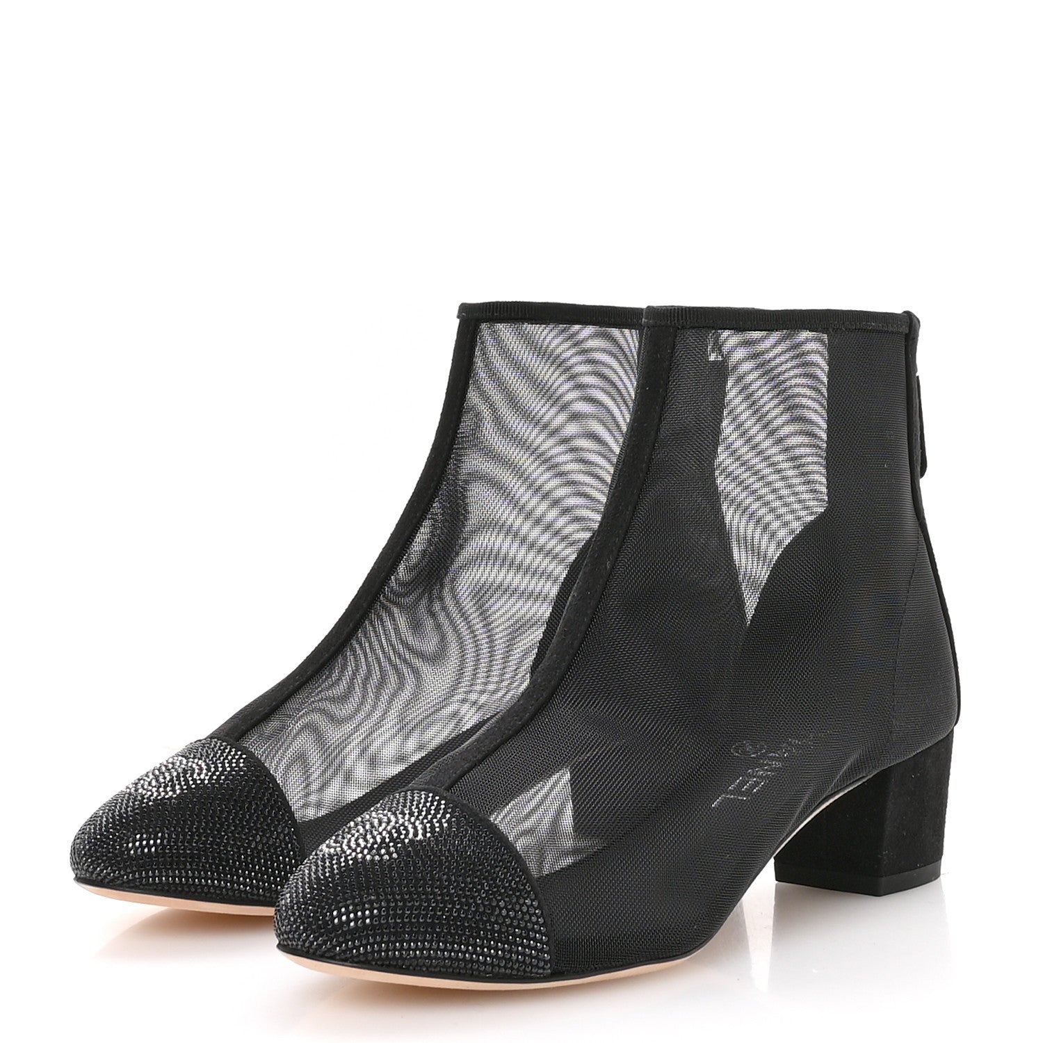 Mesh Suede Cap Toe Embellished Short Boots 35.5 Black