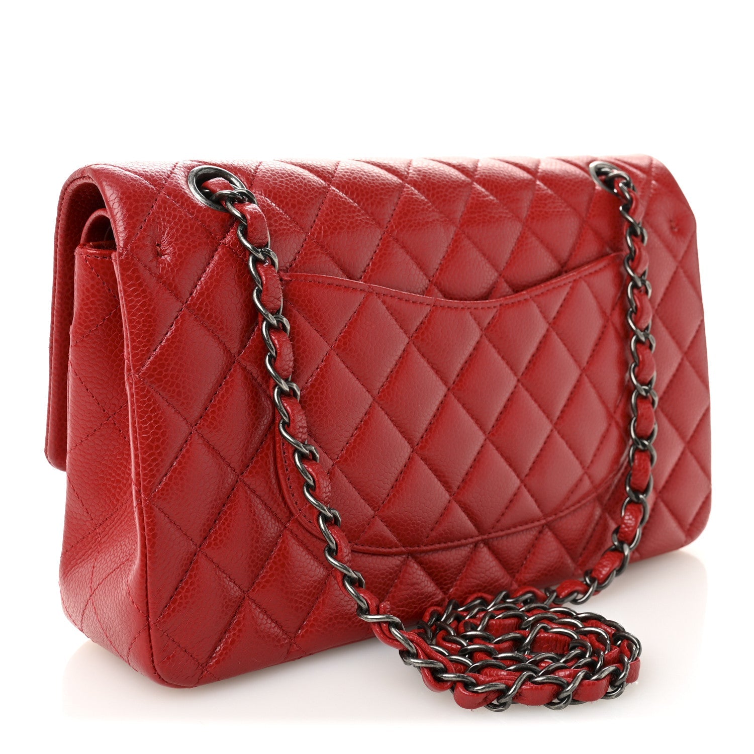 Caviar Quilted Medium Double Flap Red