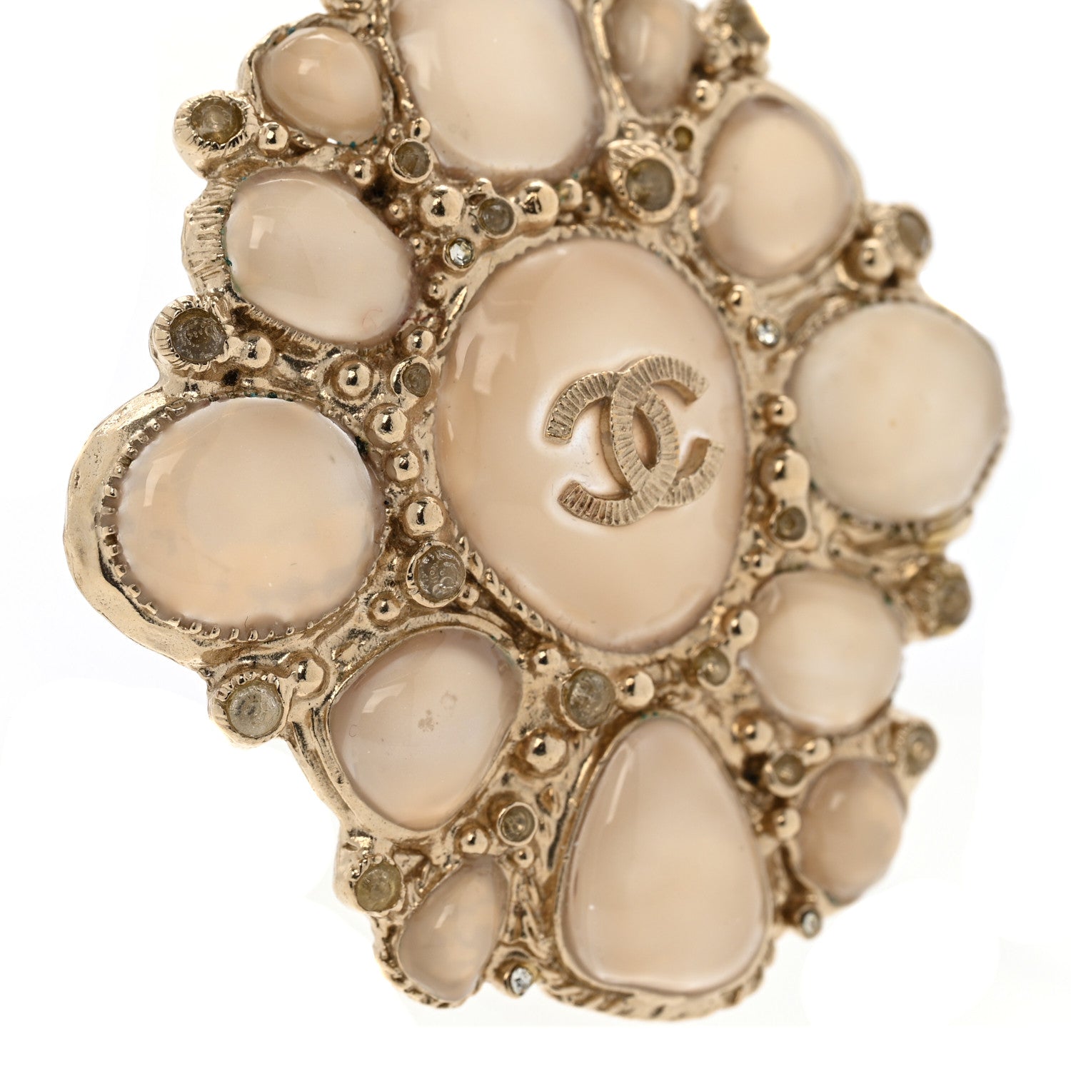 Gripoix Poured Glass CC Pendant Necklace Gold Grey