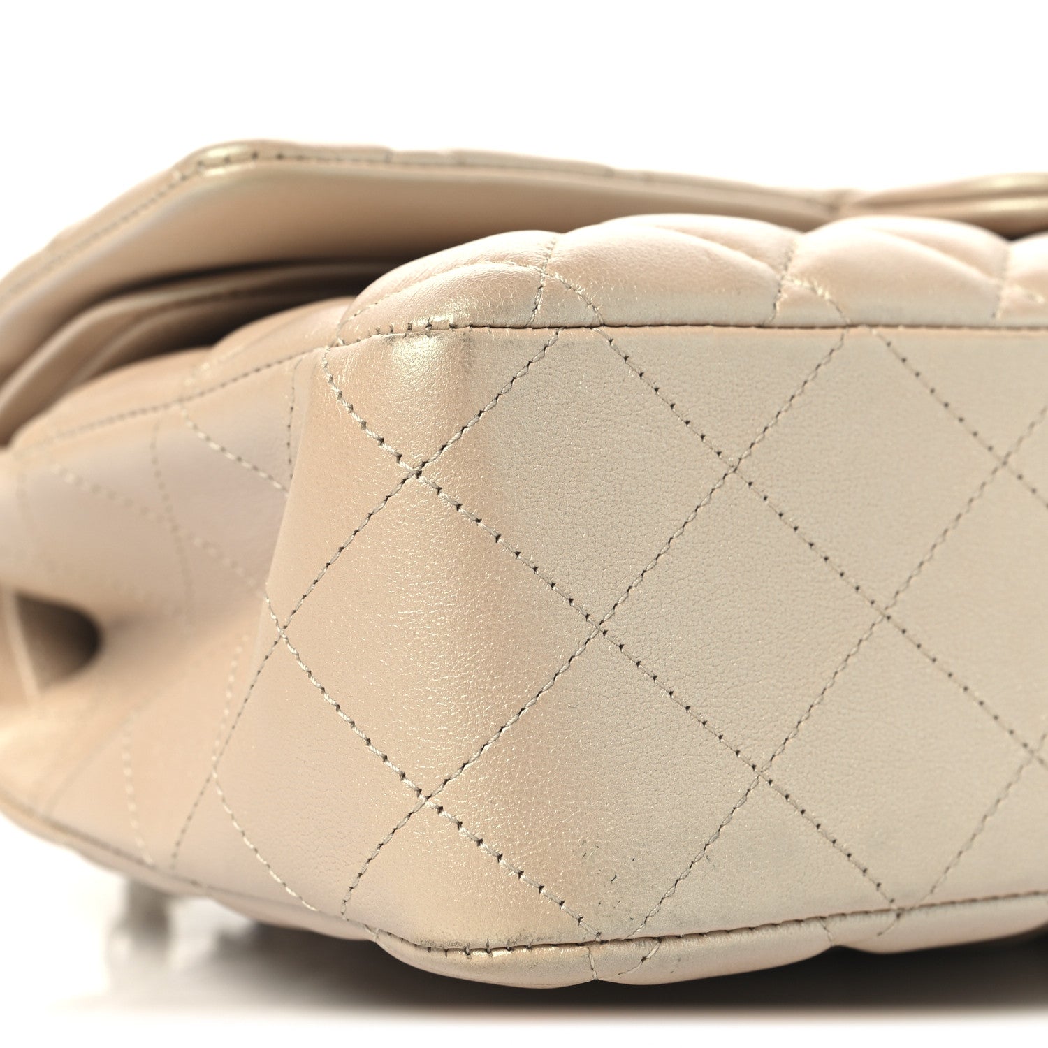 Iridescent Caviar Quilted Medium Double Flap Beige