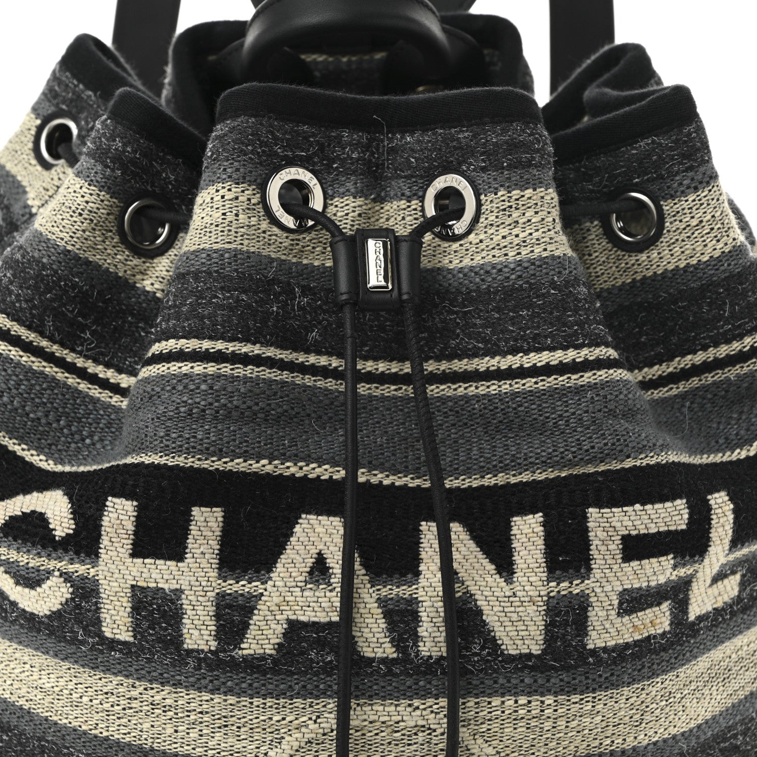 Striped Canvas Large Deauville Backpack Gray Black