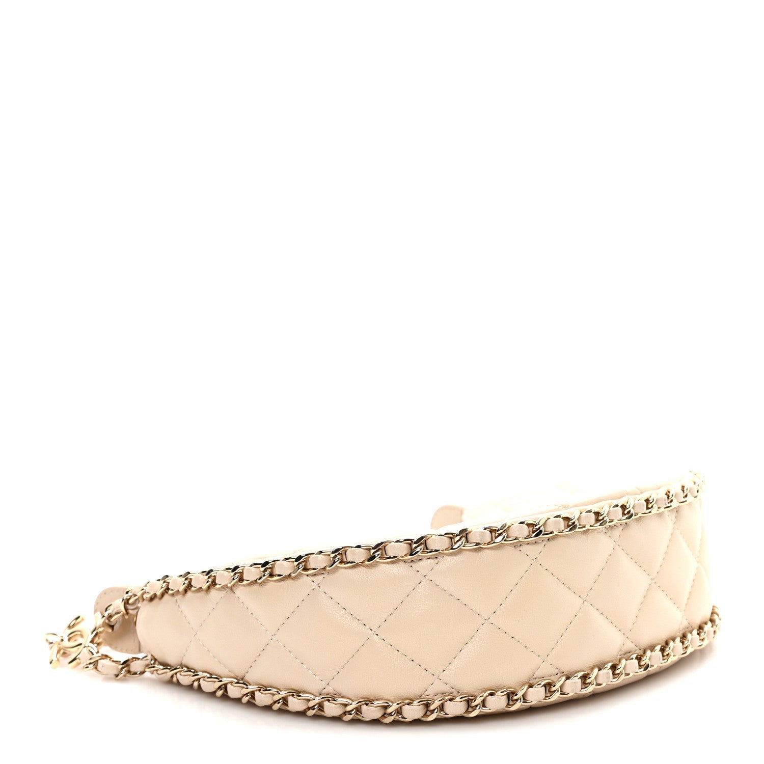 Lambskin Quilted Small Hobo Bag Light Beige