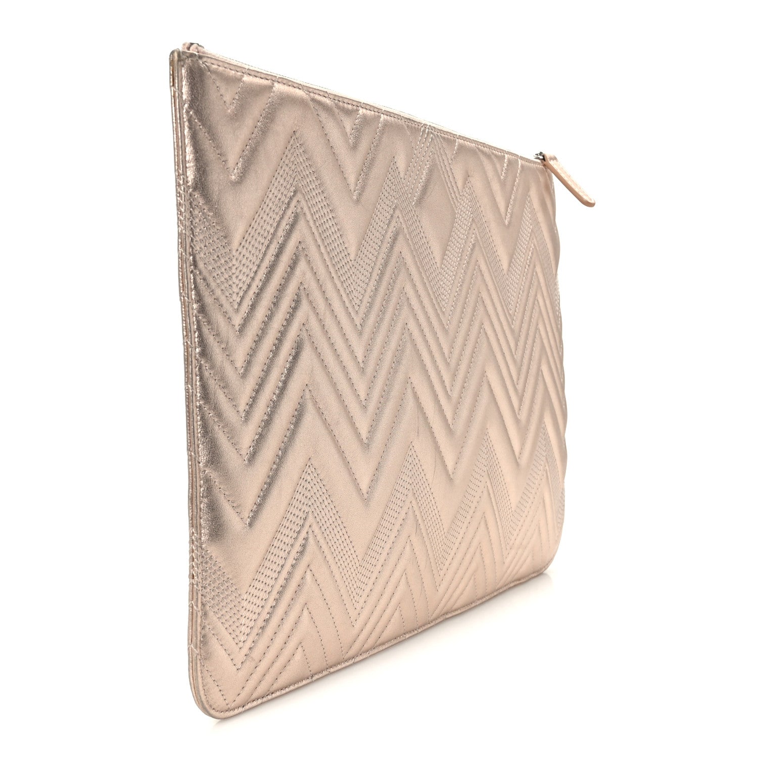 Metallic Lambskin Chevron Quilted Medium Cosmetic Case Light Pink