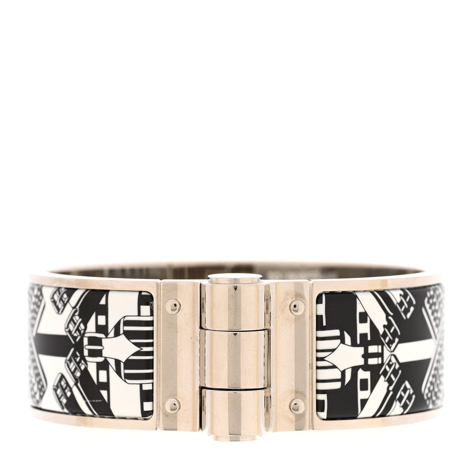Enamel Printed Wide Charniere Sangles En ZigZag Hinged Bracelet S Positif Negatif