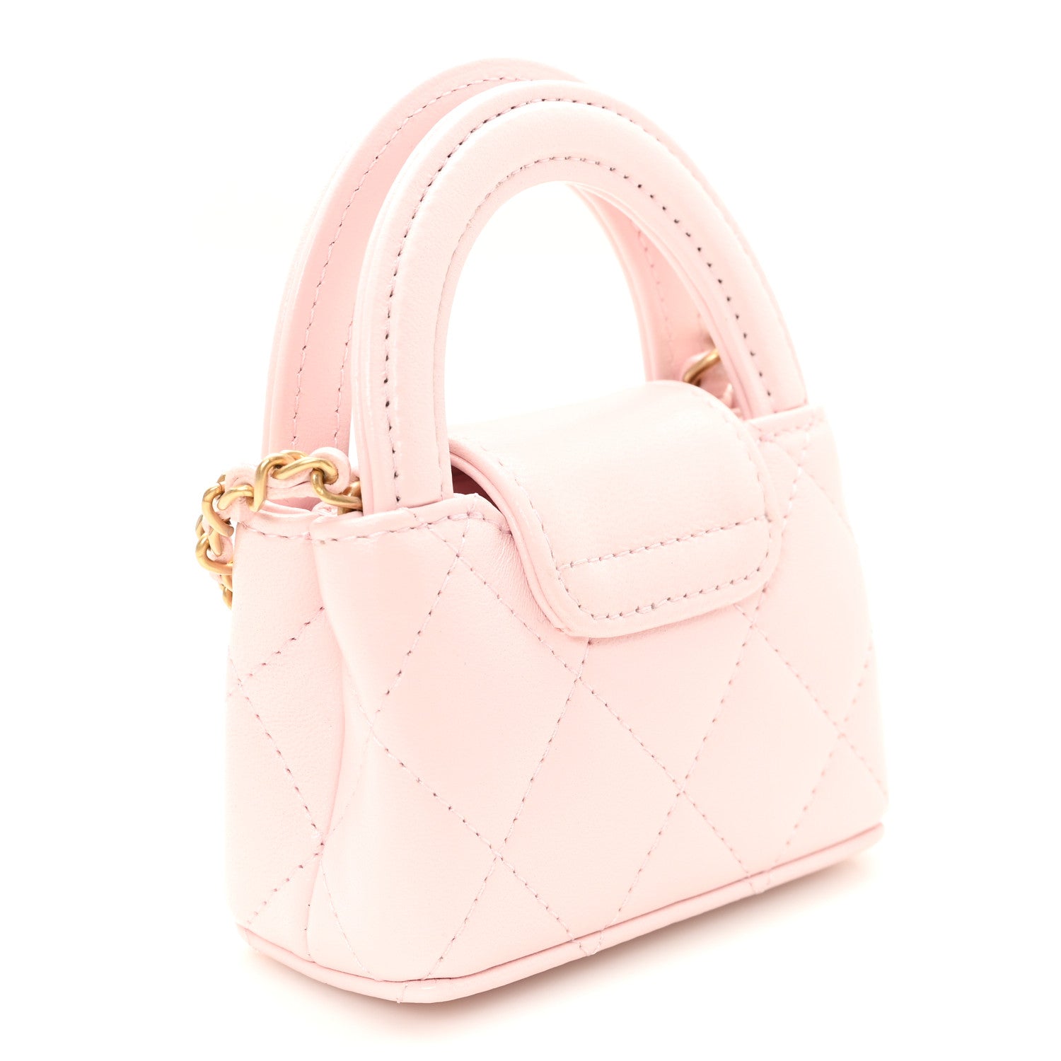 Shiny Lambskin Quilted Mini Kelly Bag Charm Light Pink