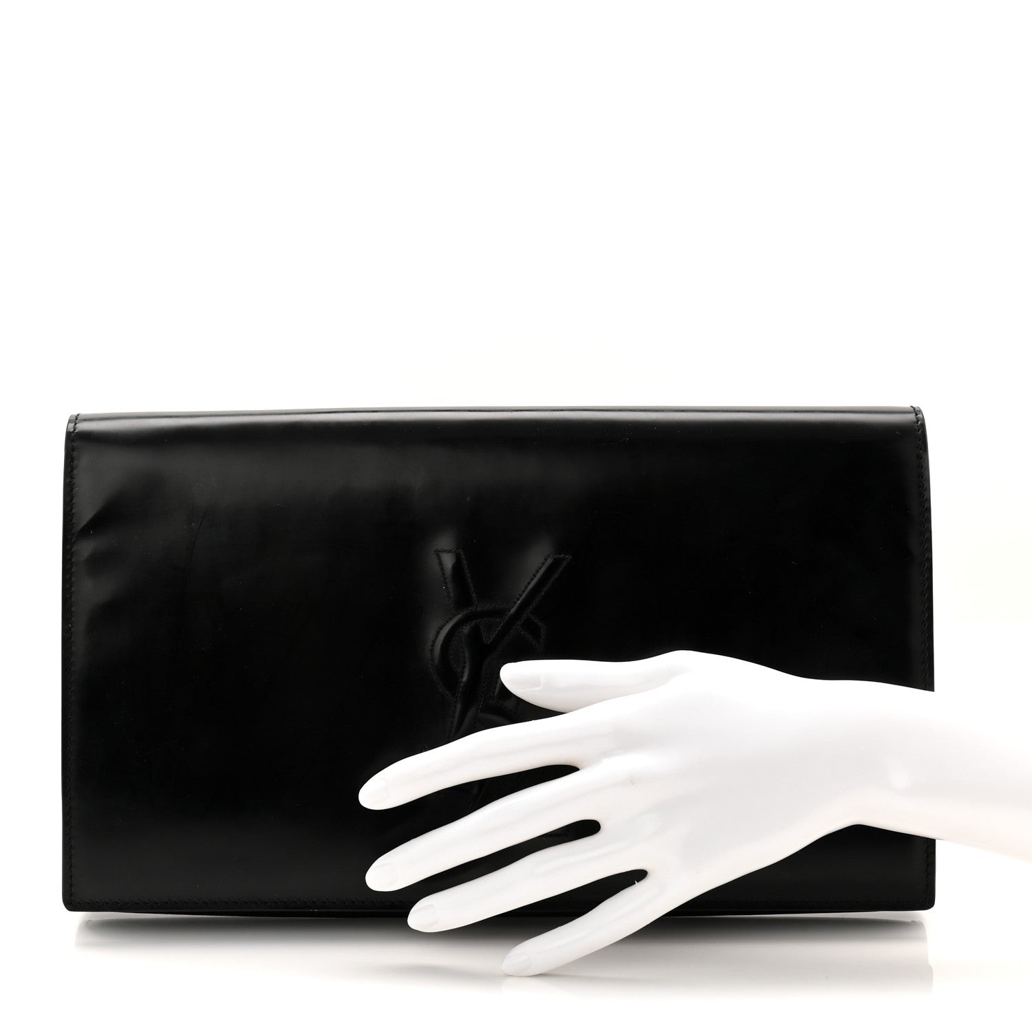 Patent Calfskin Monogram Large Belle De Jour Clutch Black