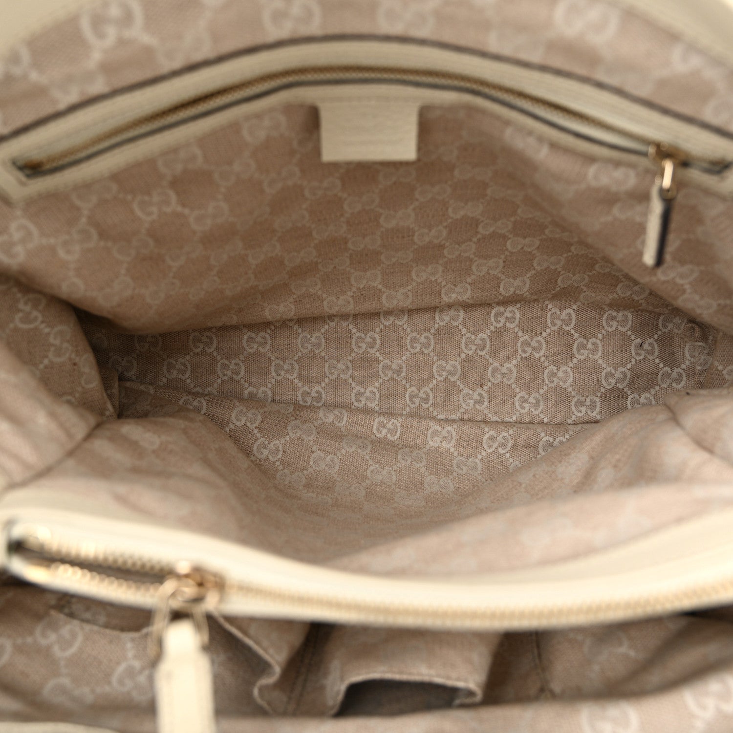 Grained Calfskin Medium Diana Bamboo Top Handle Tote Ivory
