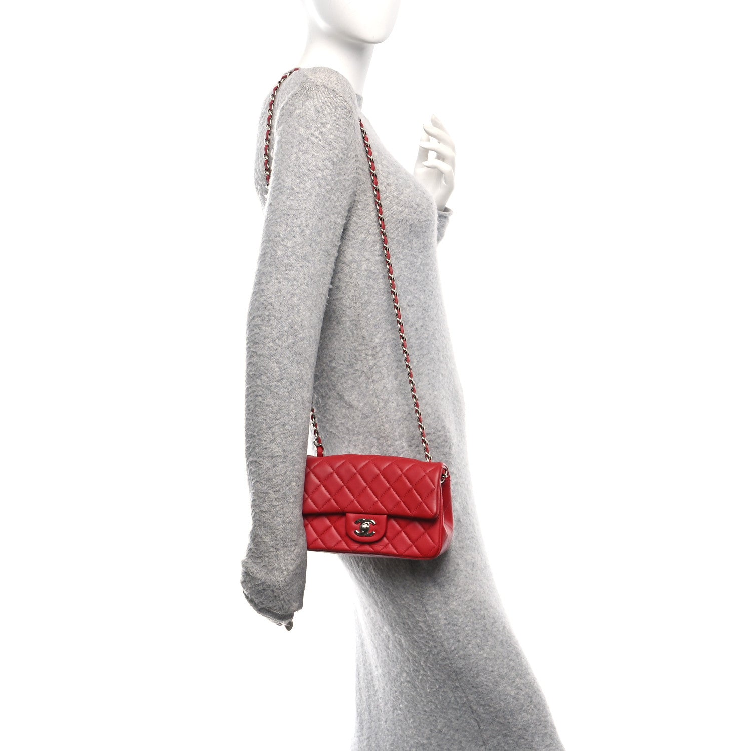 Lambskin Quilted Mini Rectangular Flap Red