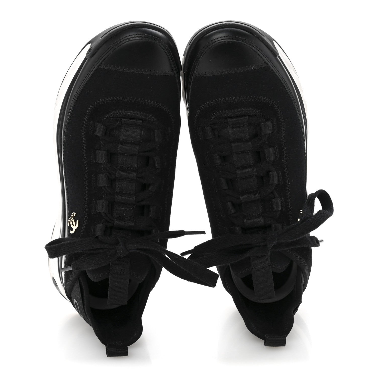 Velvet Calfskin Mixed Fibers CC Sneakers 38 Black