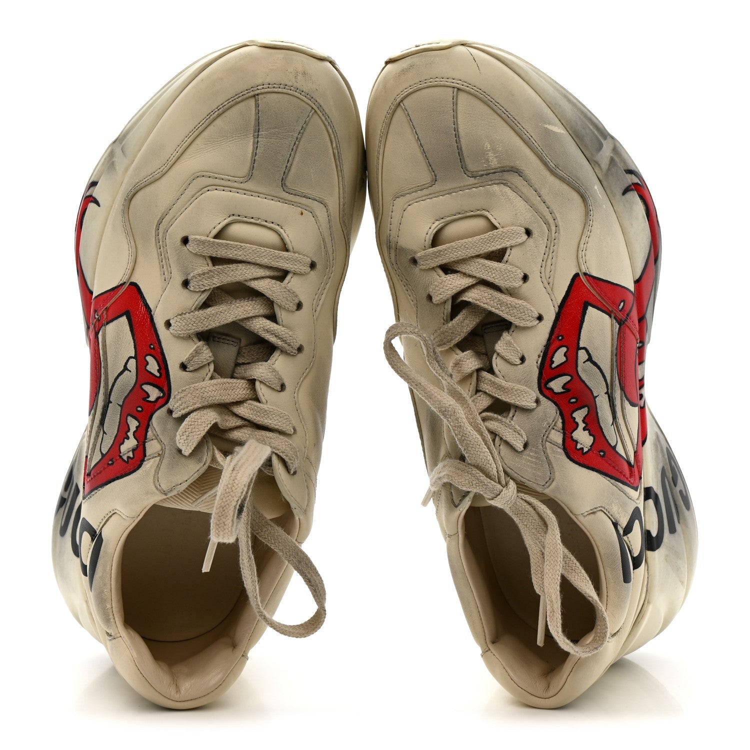 Calfskin Mouth Print Womens Rhyton Sneakers 38 Ivory