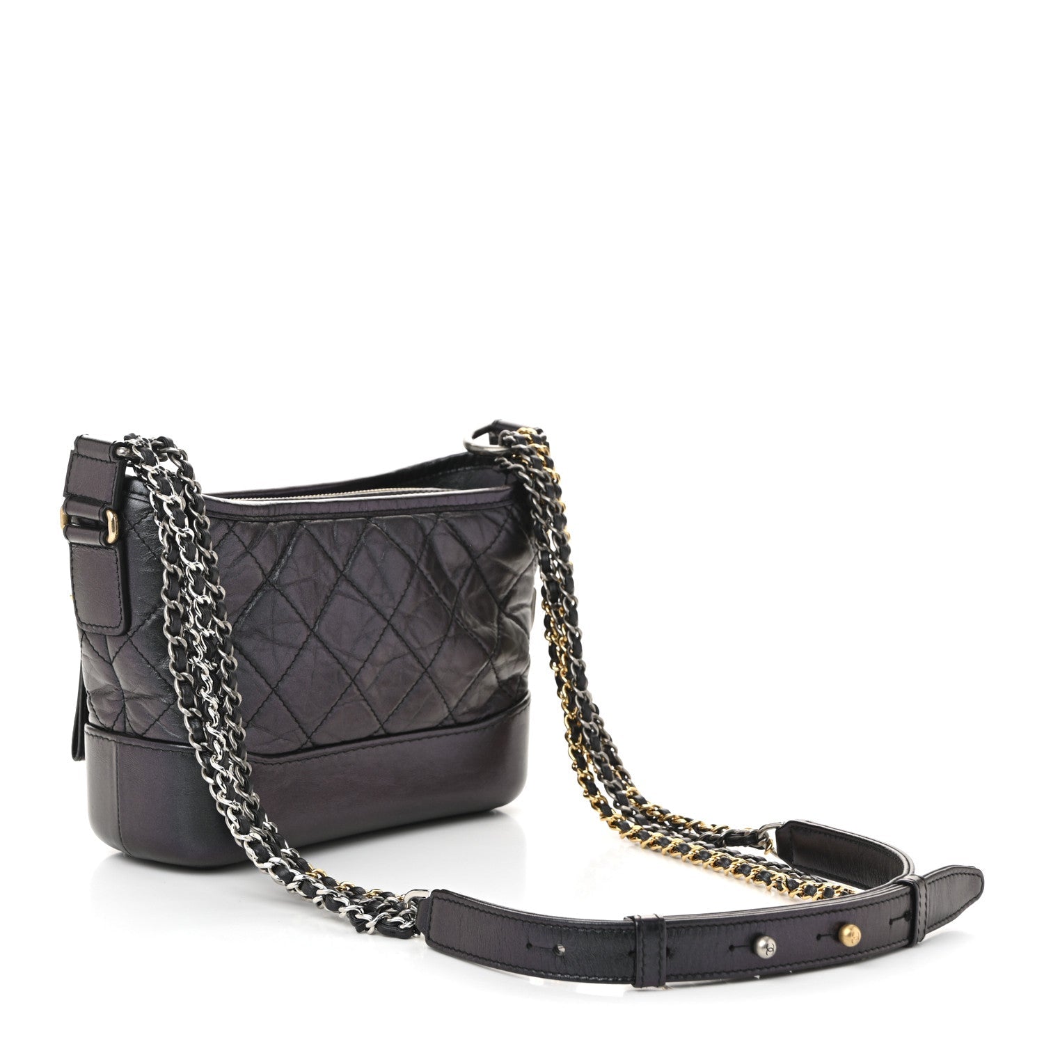 Iridescent Aged Calfskin Quilted Small Gabrielle Hobo Black