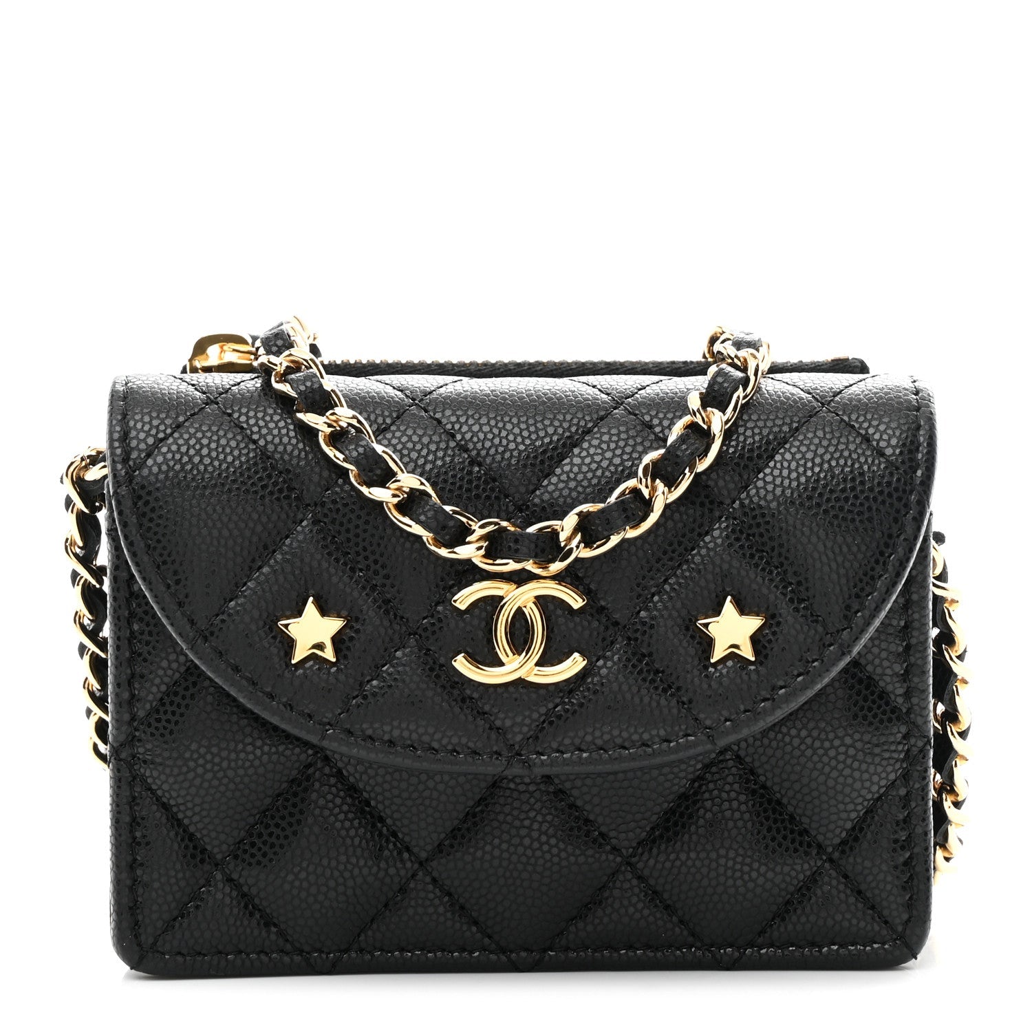 Caviar Quilted Clutch With Chain Black
