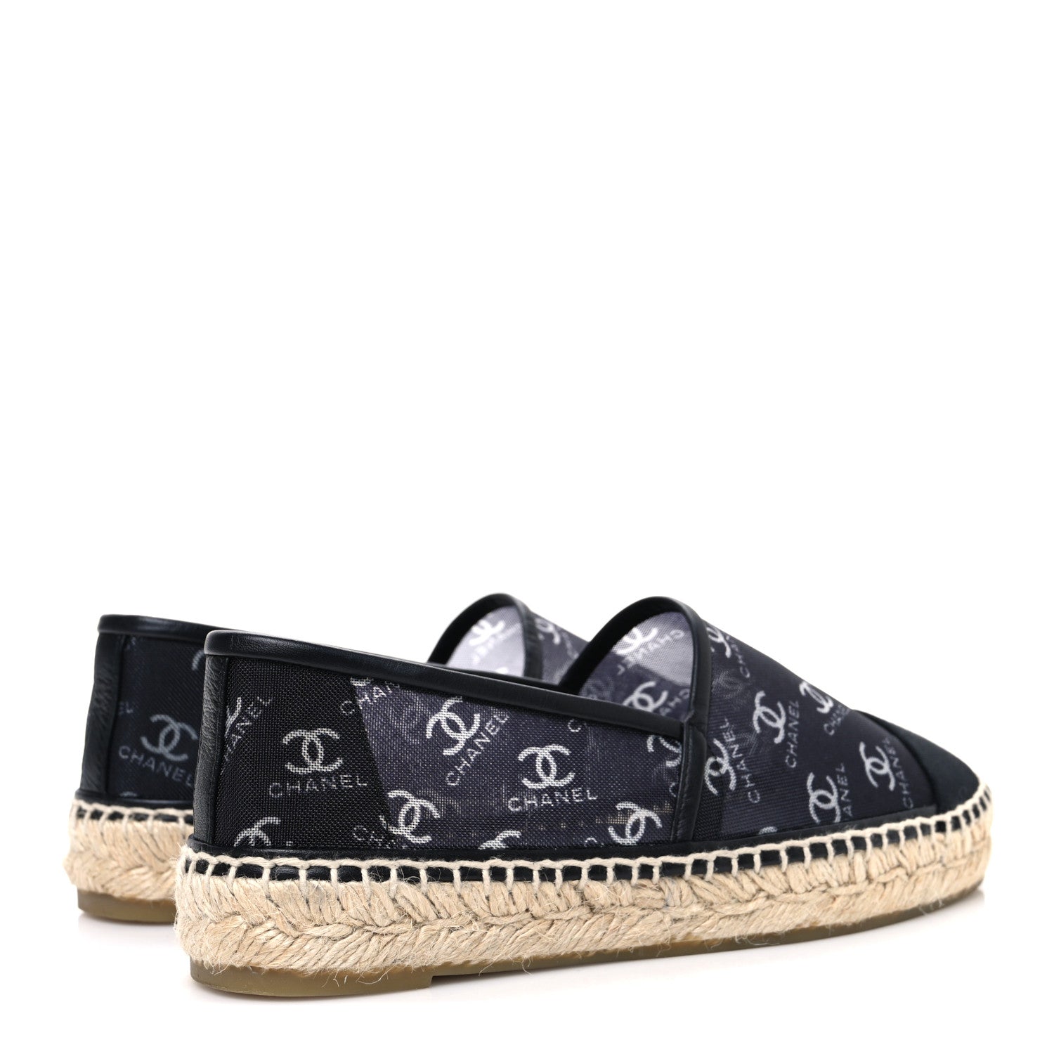 Mesh Grosgrain CC Espadrilles 36 Black White