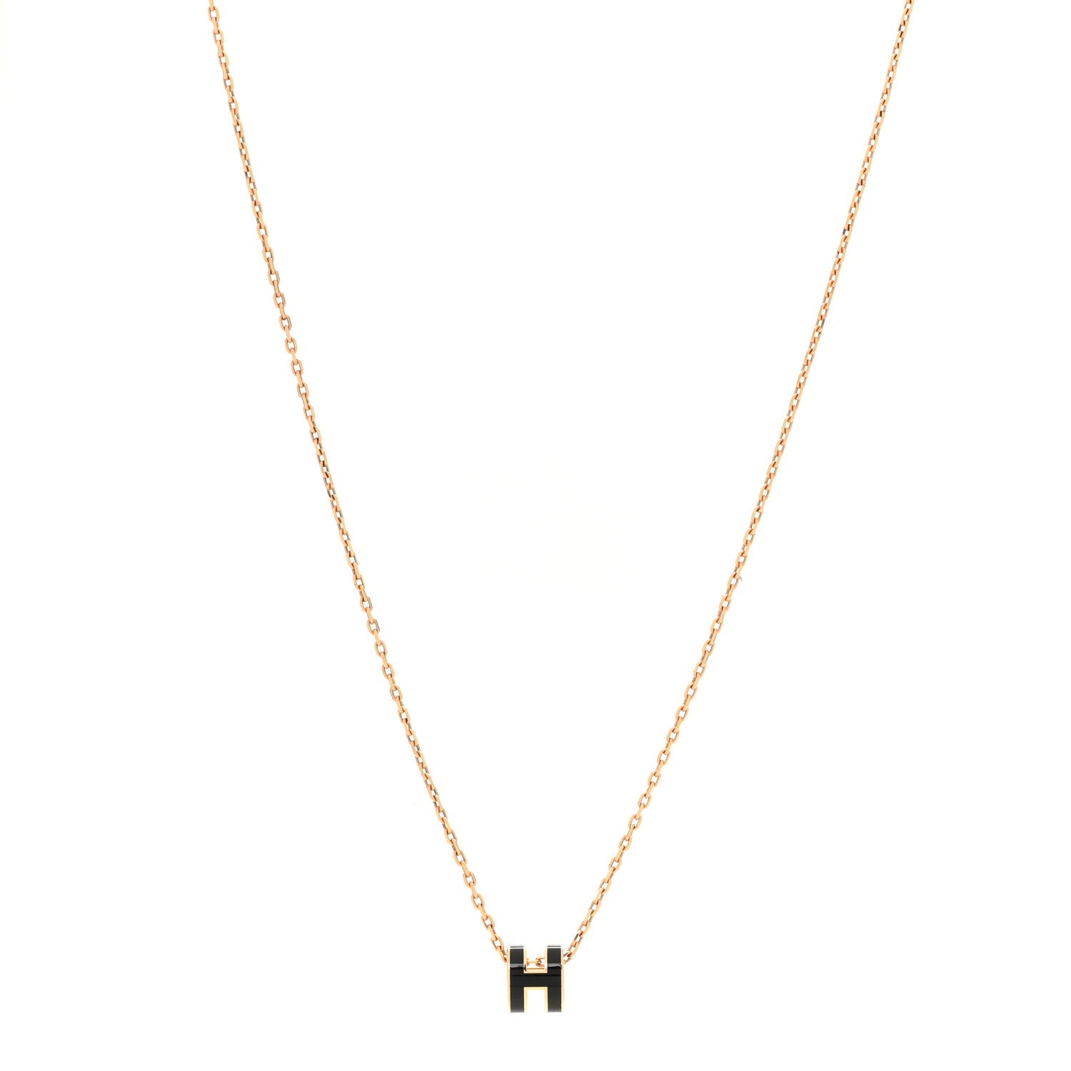 Lacquered Rose Gold Mini Pop H Pendant Necklace Black