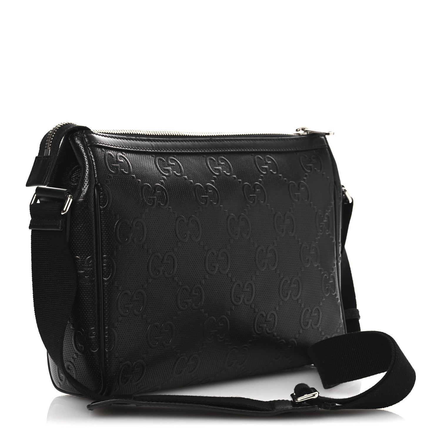Calfskin GG Tennis Embossed Shoulder Bag Black